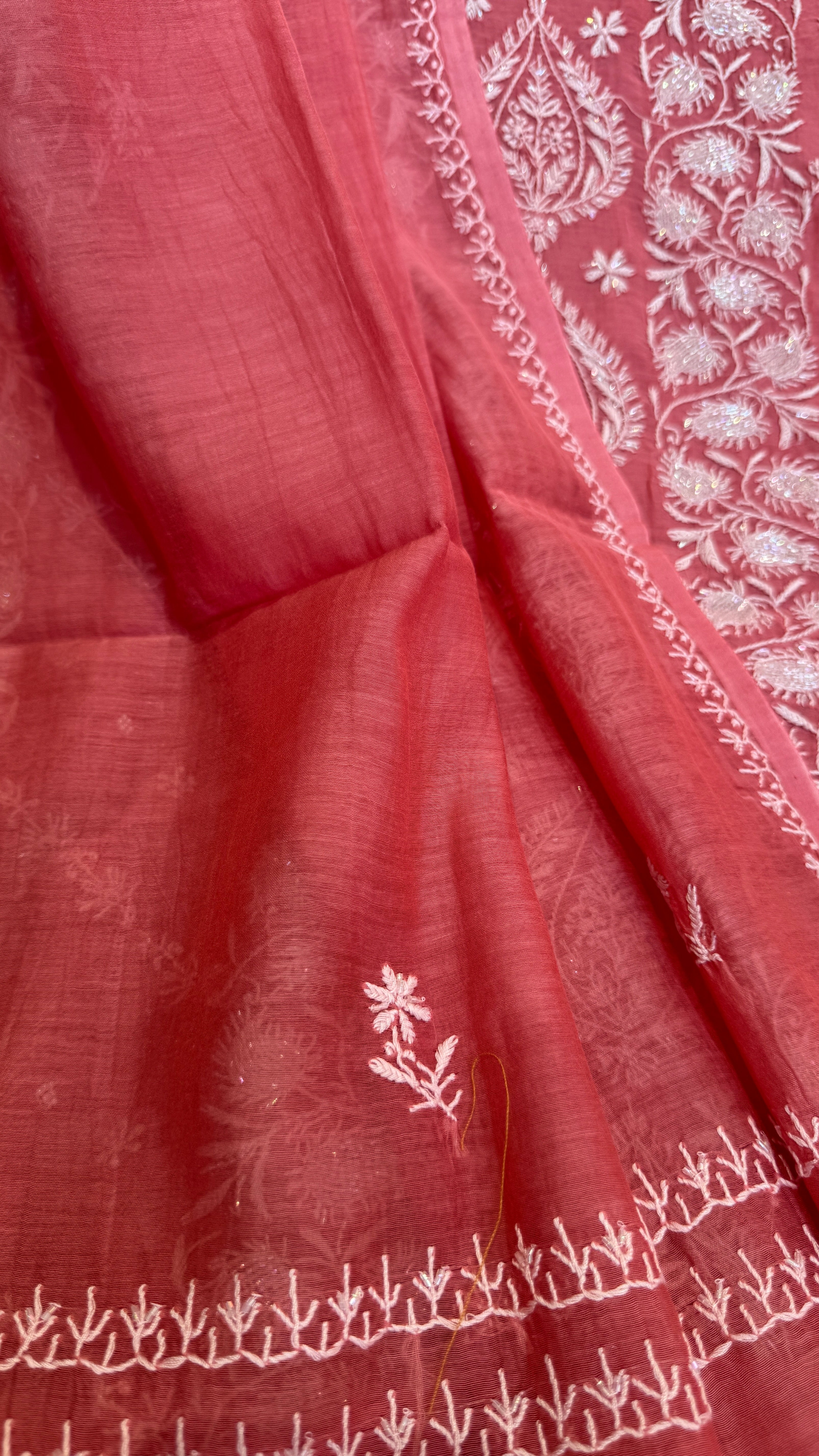 Mul Chanderi Chikankari - Rosewood