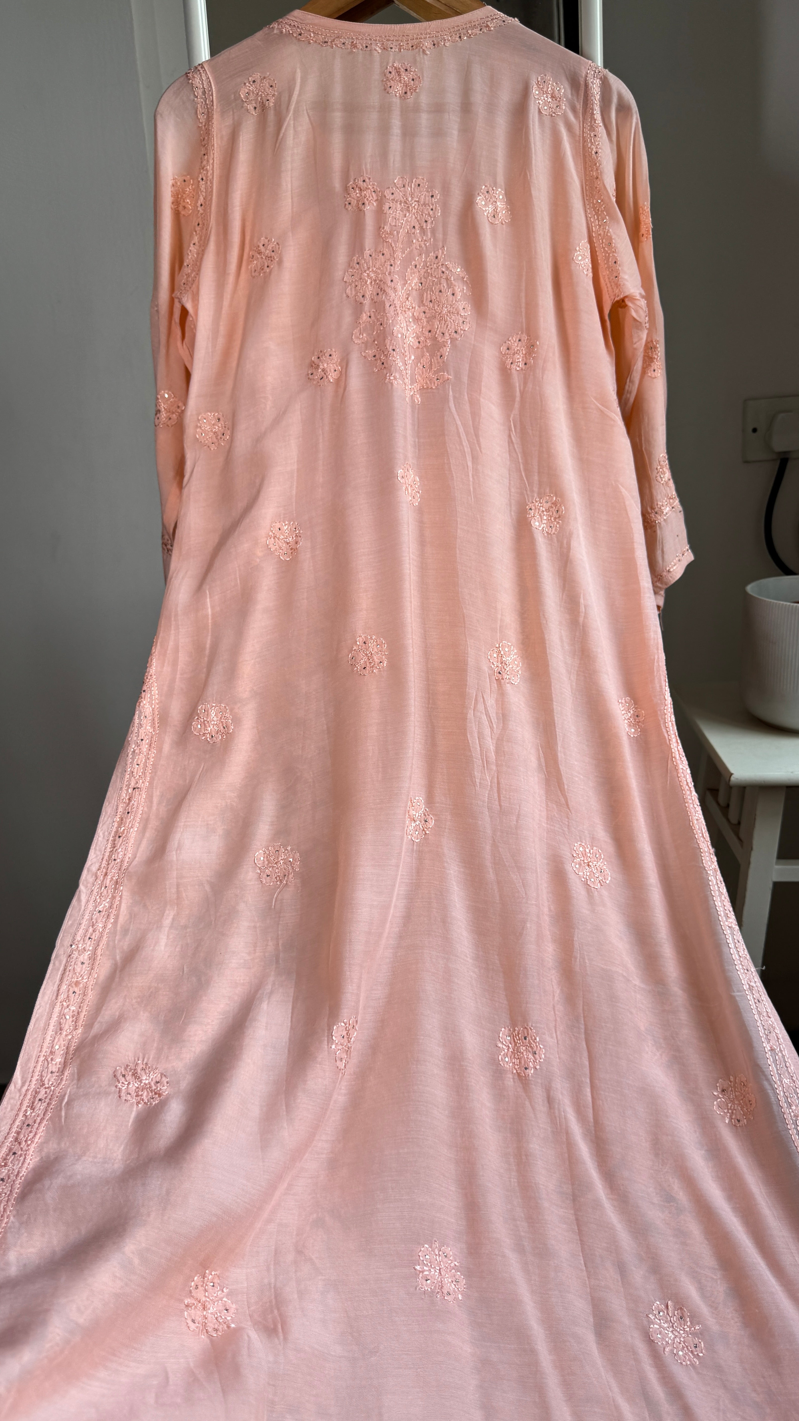 Muslin Chikankari Full Jaal Kurti with Mukaish work - Peach - Aayat Collection