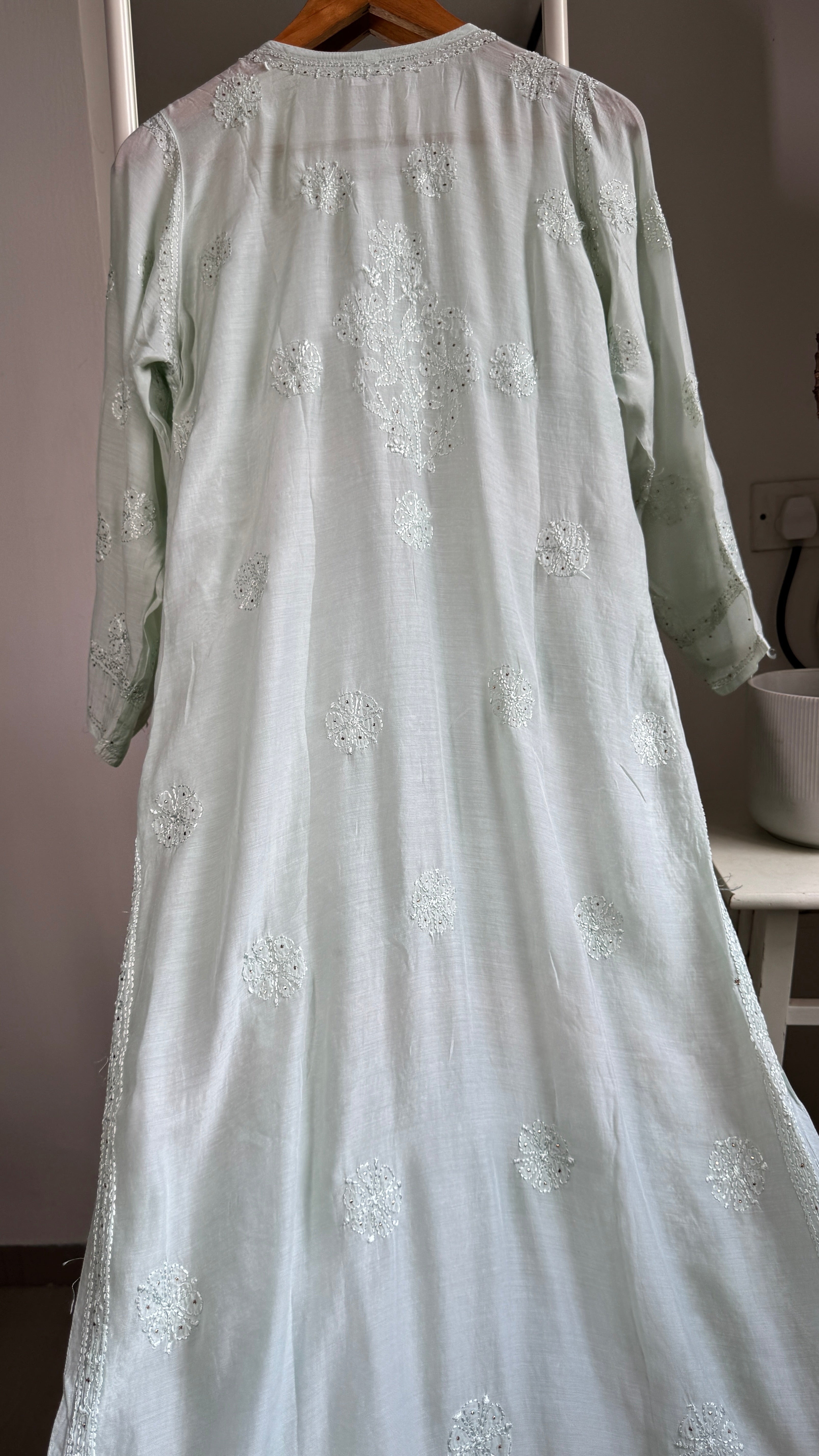 Muslin Chikankari Full Jaal Kurti with Mukaish work - Pistachio Green - Aayat Collection
