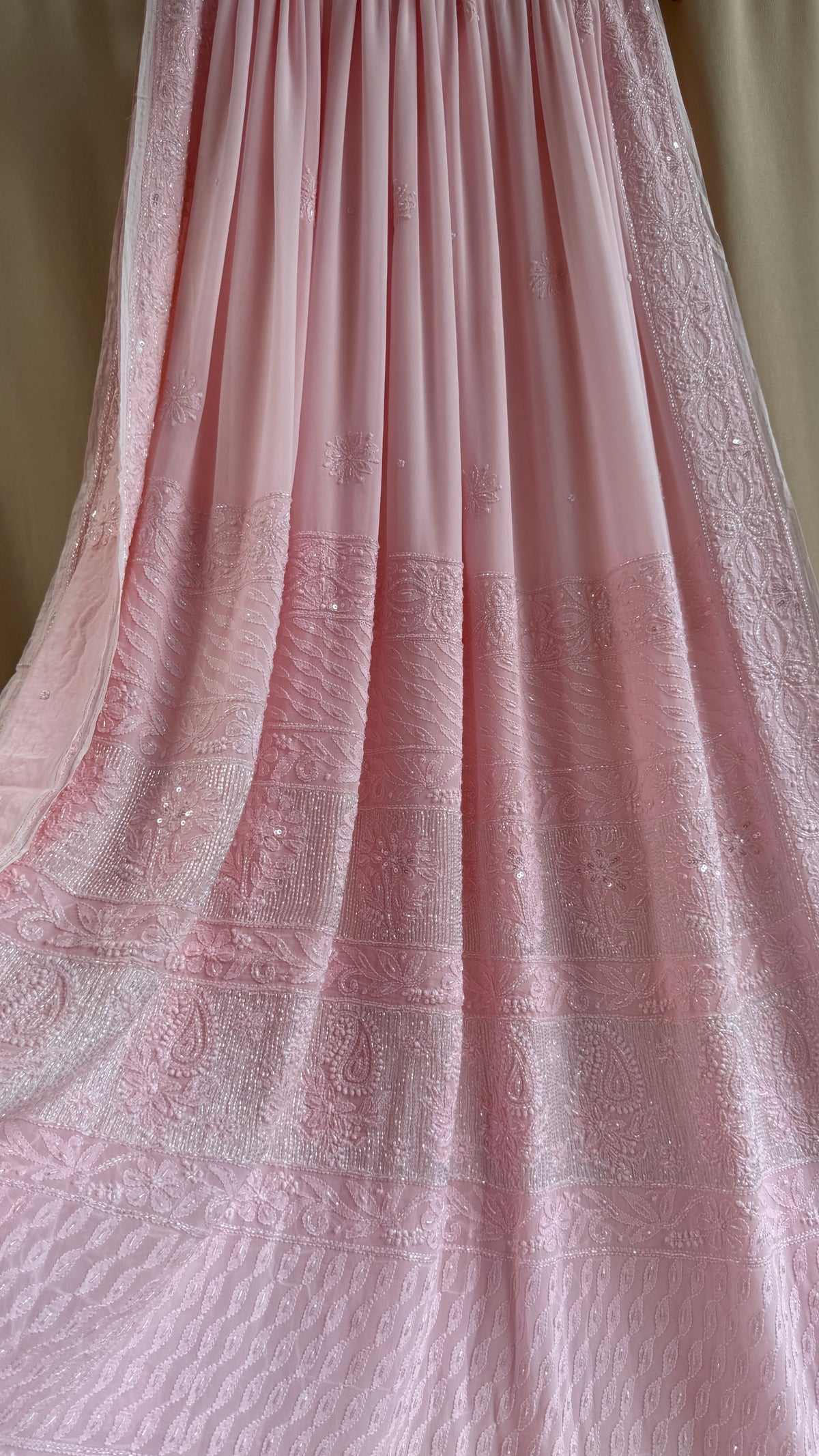 Viscose Chikankari saree with Pearl embellishments - Pink