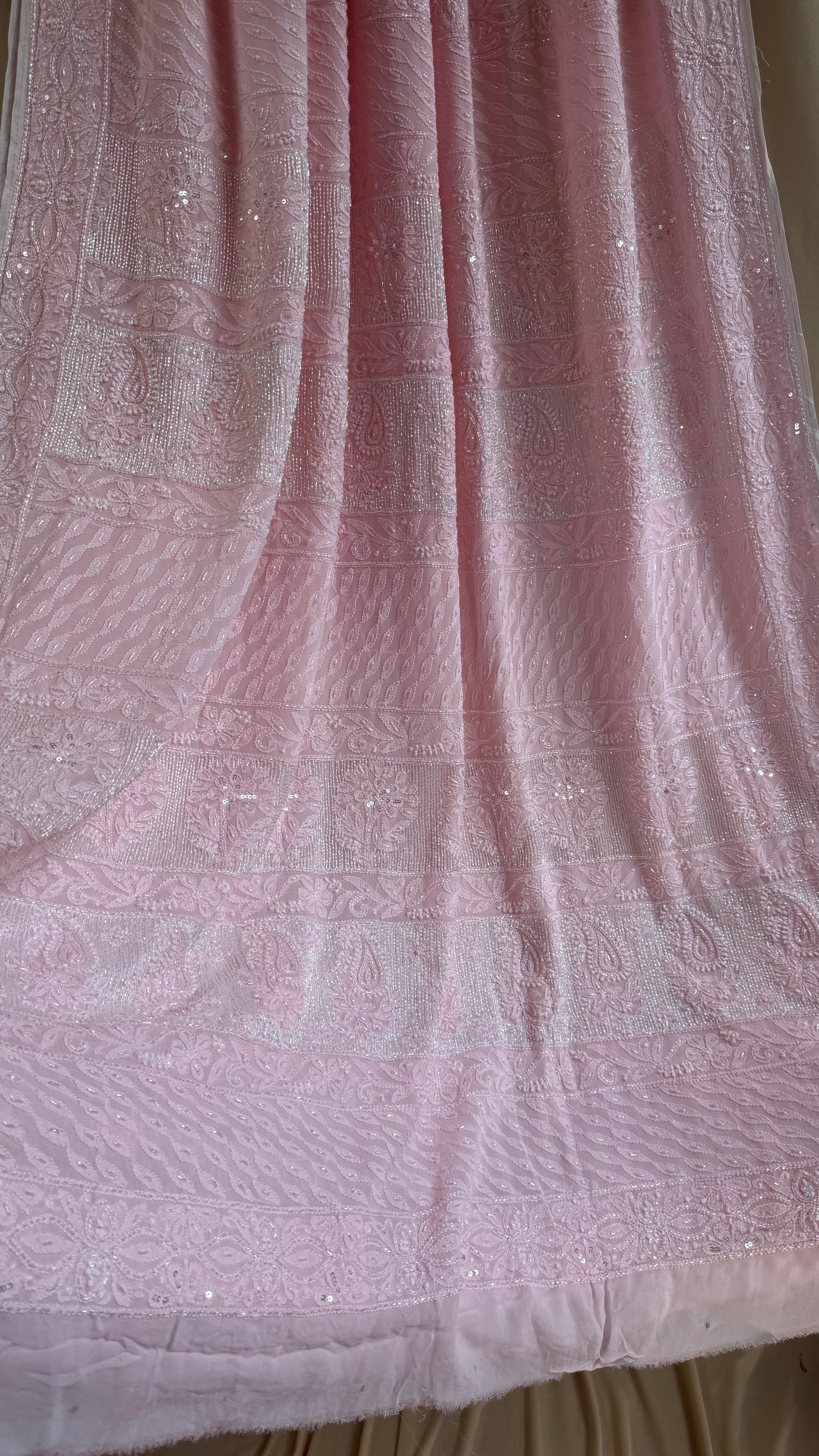 Viscose Chikankari saree with Pearl embellishments - Pink