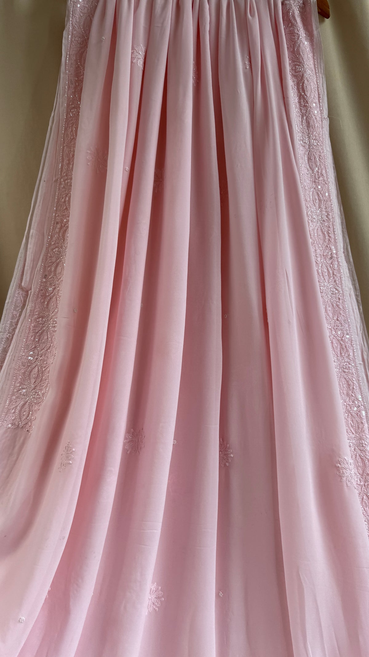 Viscose Chikankari saree with Pearl embellishments - Pink