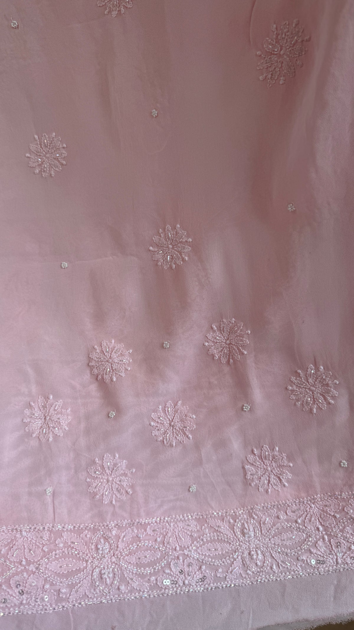 Viscose Chikankari saree with Pearl embellishments - Pink