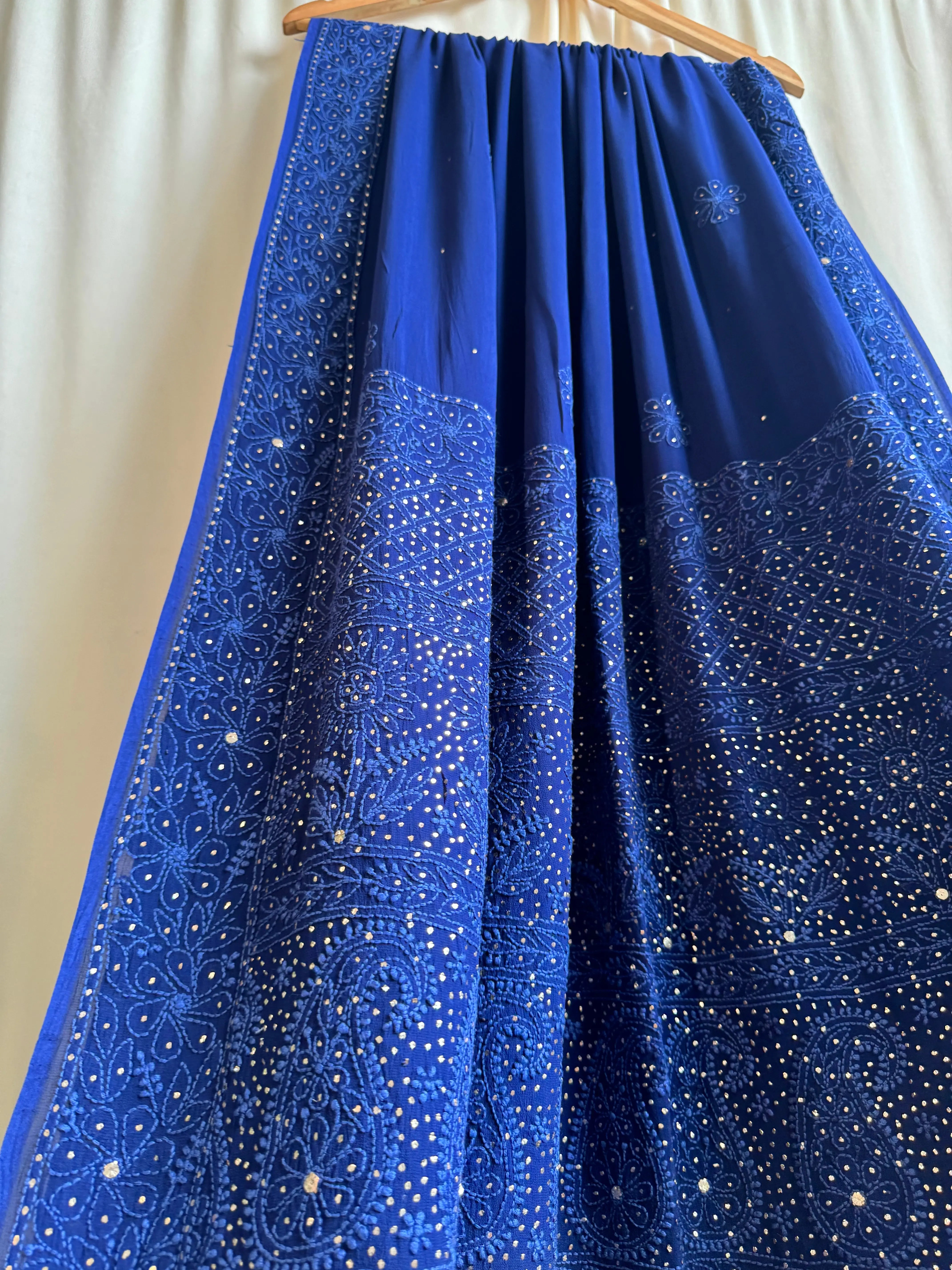 Viscose Dark Blue Chikankari saree with Mukaish Work ARIAA CHIKANKARI