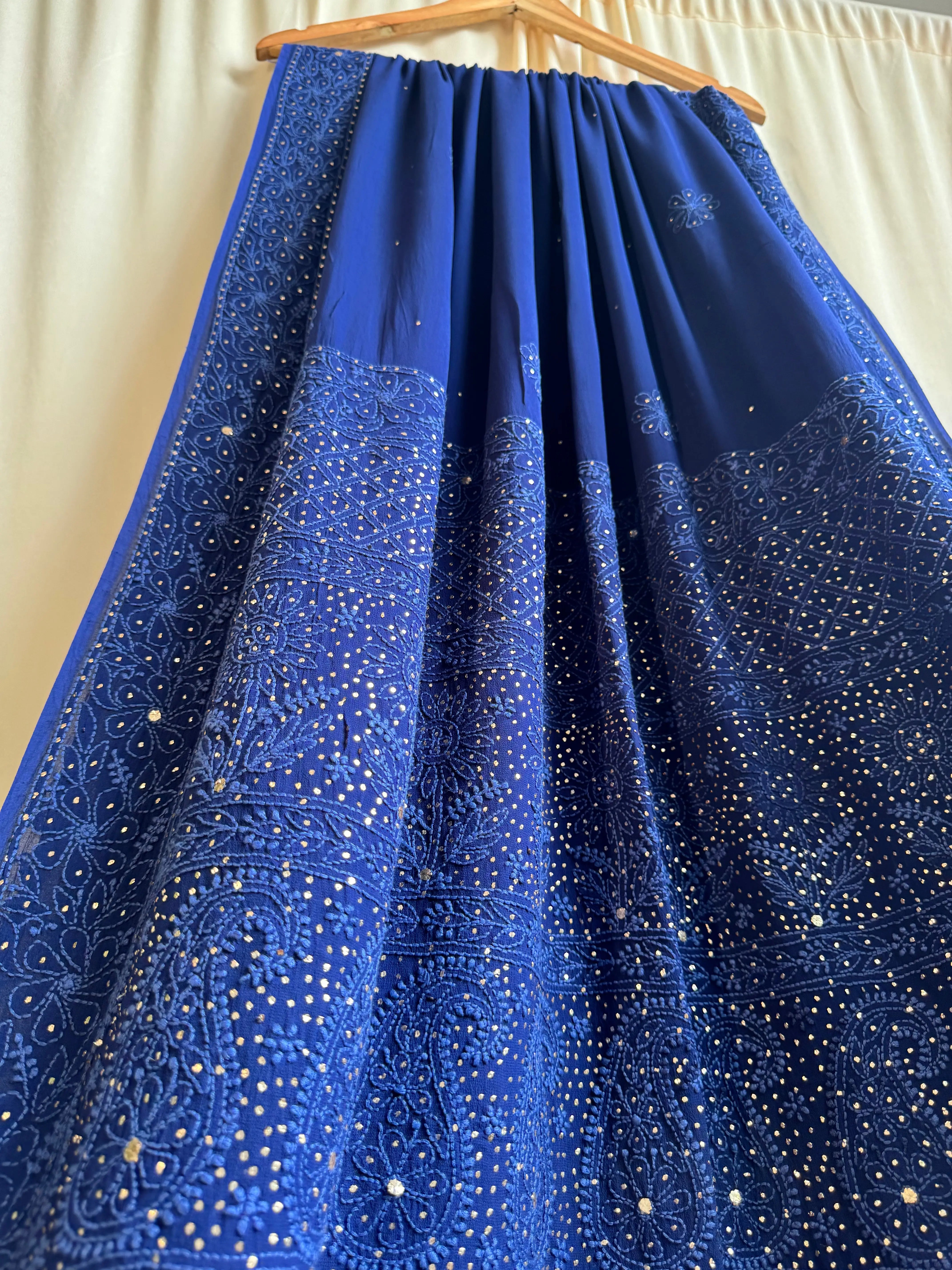 Viscose Dark Blue Chikankari saree with Mukaish Work ARIAA CHIKANKARI