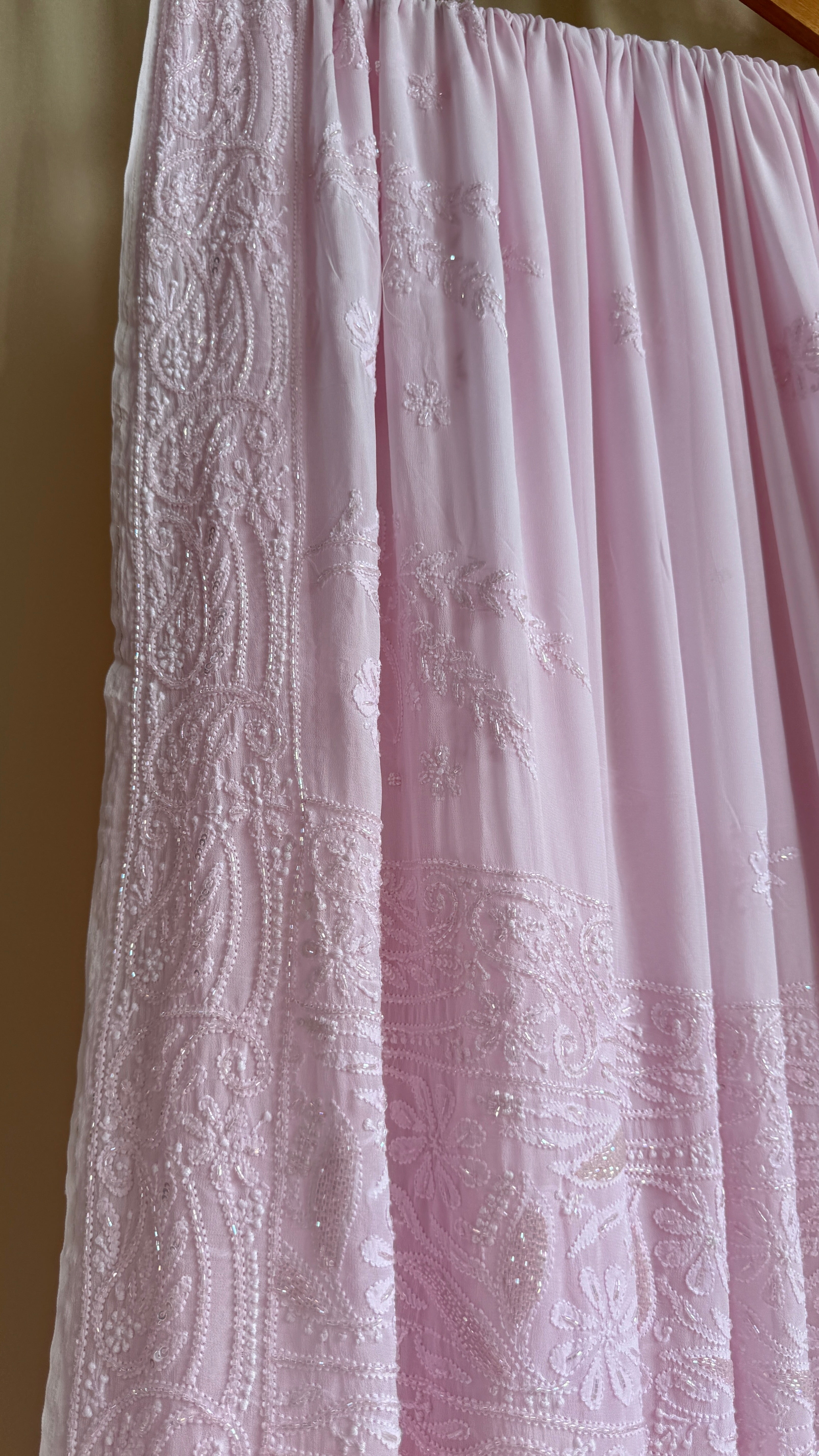 Viscose Chikankari saree with Pearl embellishments - Pink