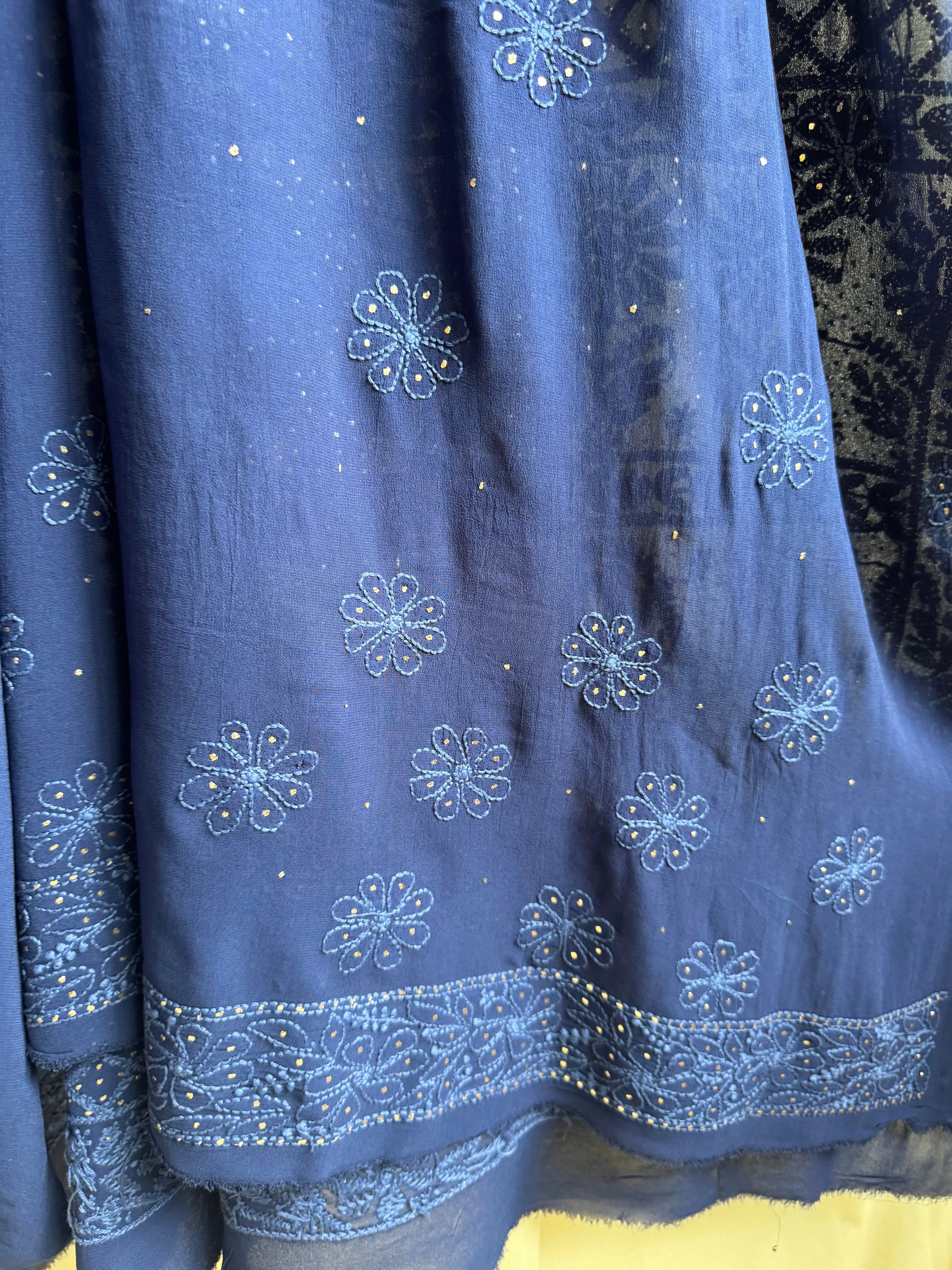 Viscose Dark Blue Chikankari saree with Mukaish Work ARIAA CHIKANKARI