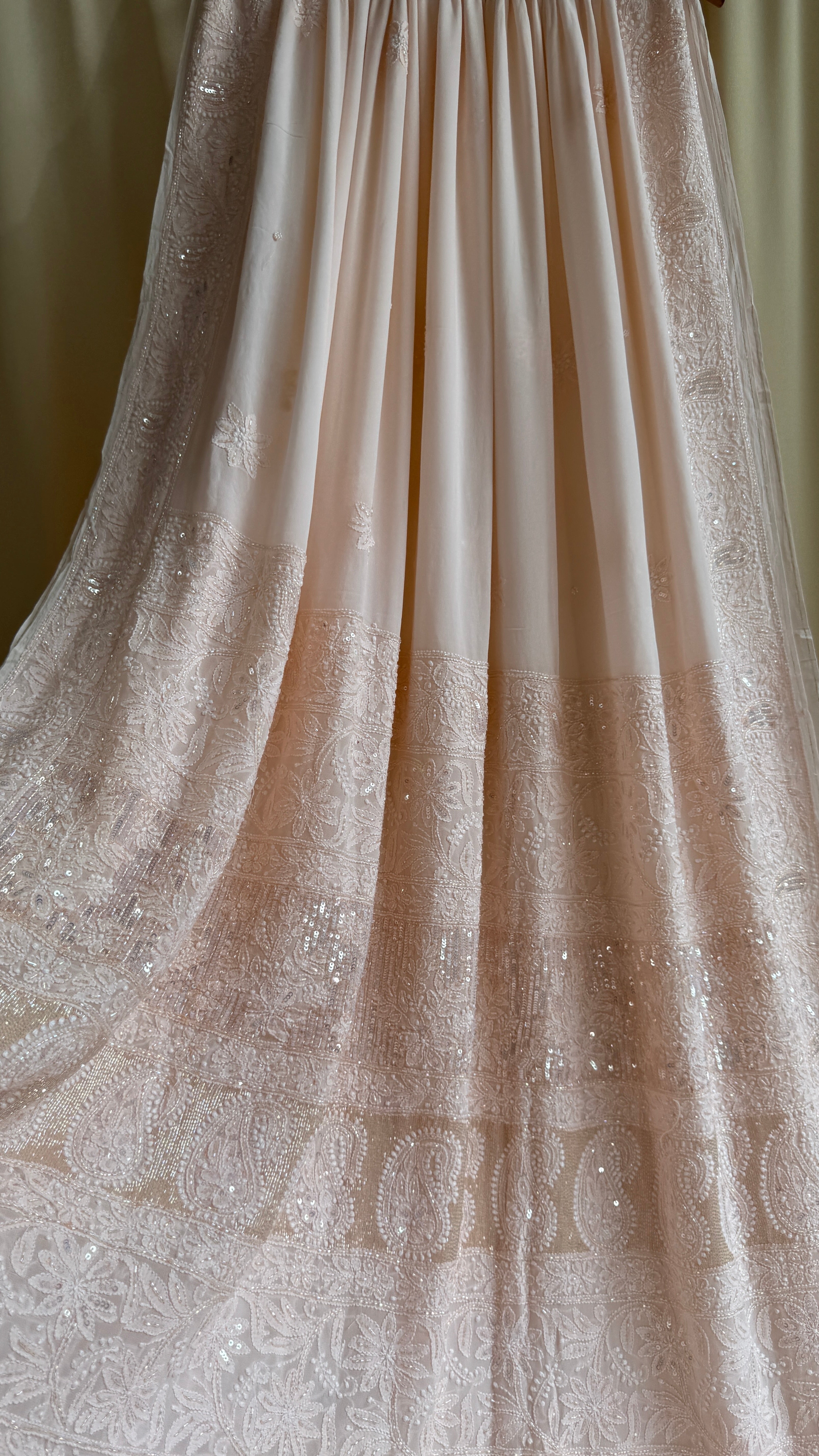 Viscose Chikankari saree with Pearl embellishments - Peach
