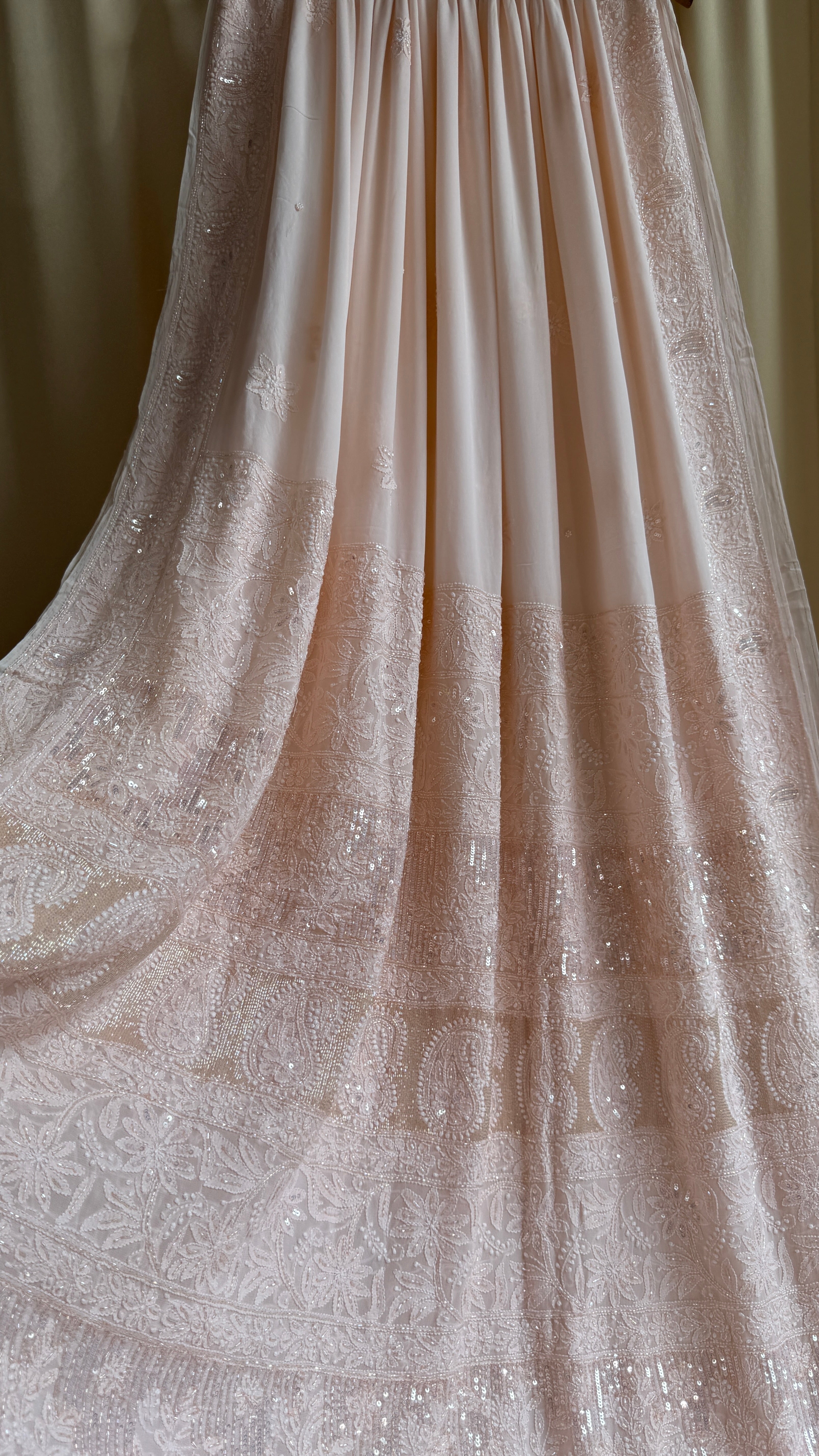 Viscose Chikankari saree with Pearl embellishments - Peach