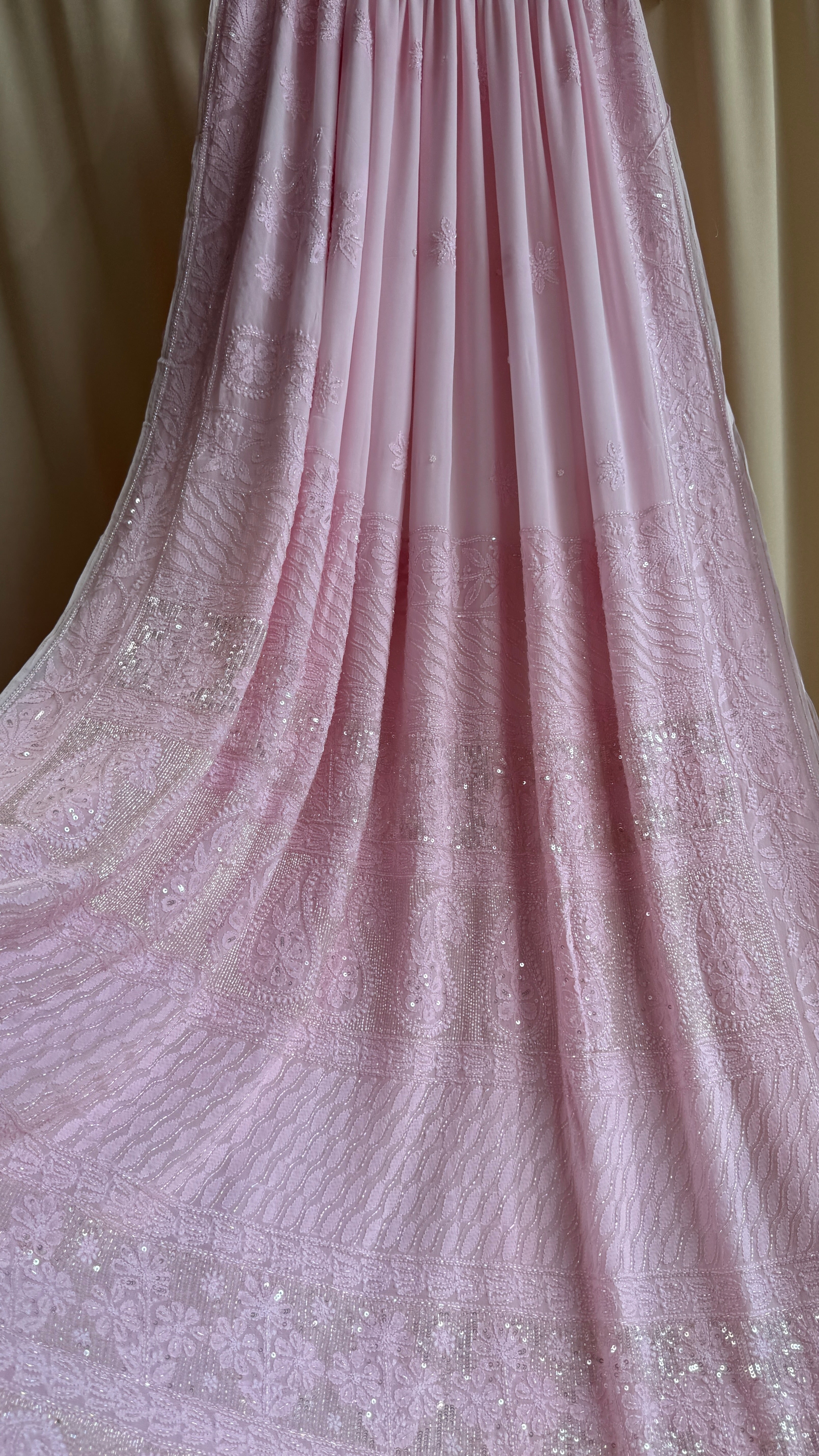 Viscose Chikankari saree with Pearl embellishments - Pink
