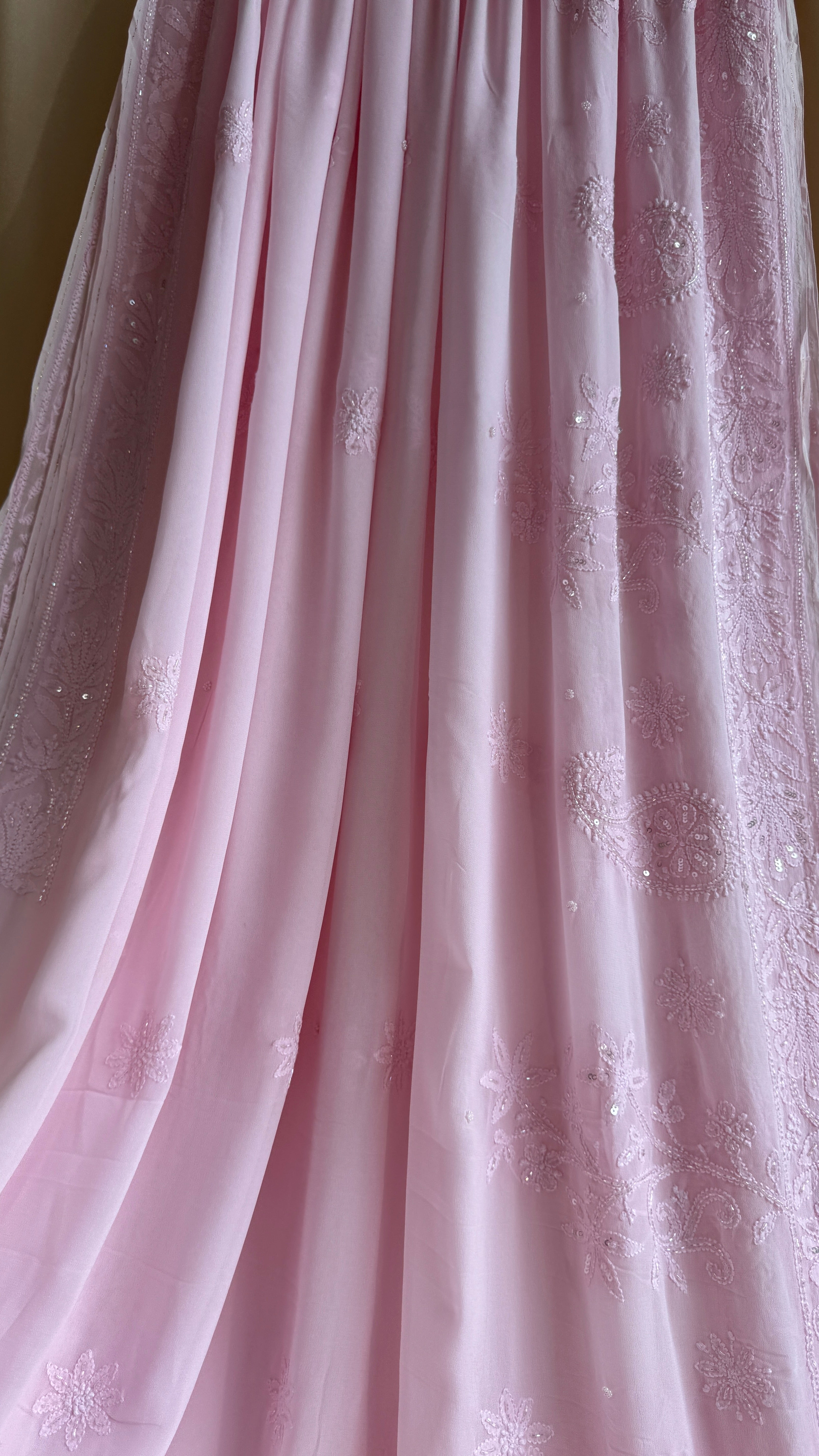 Viscose Chikankari saree with Pearl embellishments - Pink