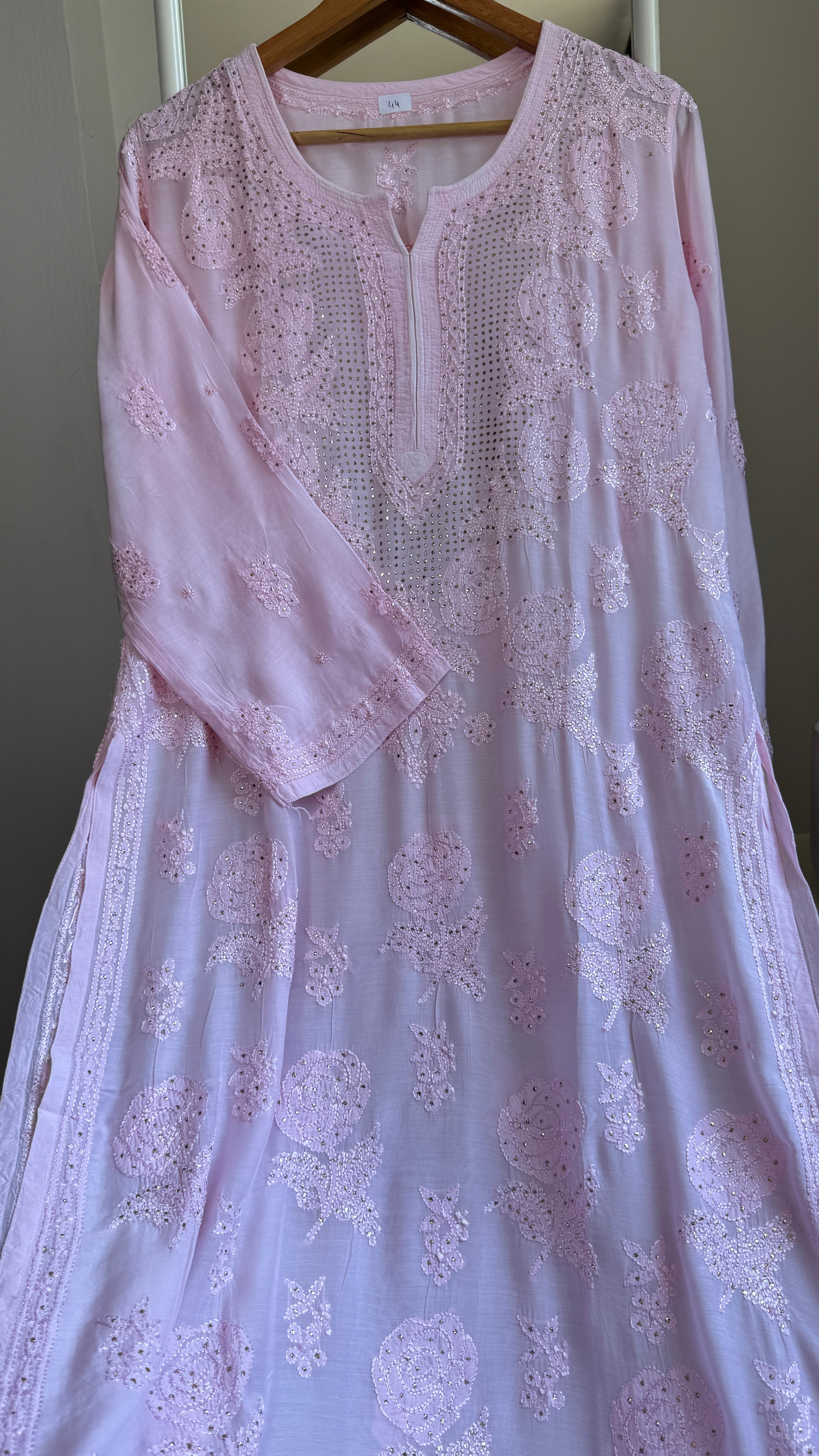 Muslin Chikankari Kurti with Mukaish work - Pink - Aayat Collection
