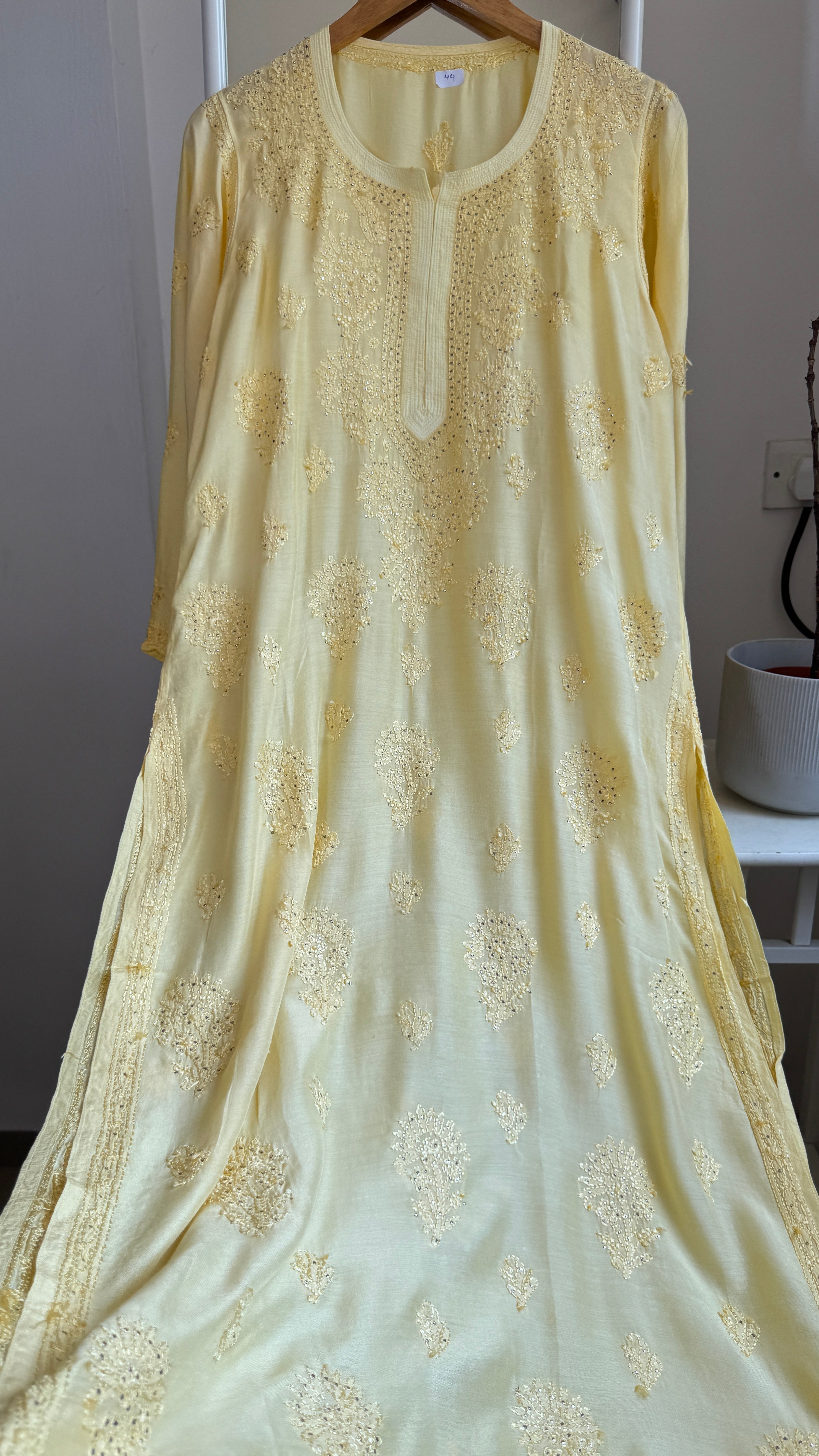 Muslin Chikankari Kurti with Mukaish work - Cream Yellow - Aayat Collection