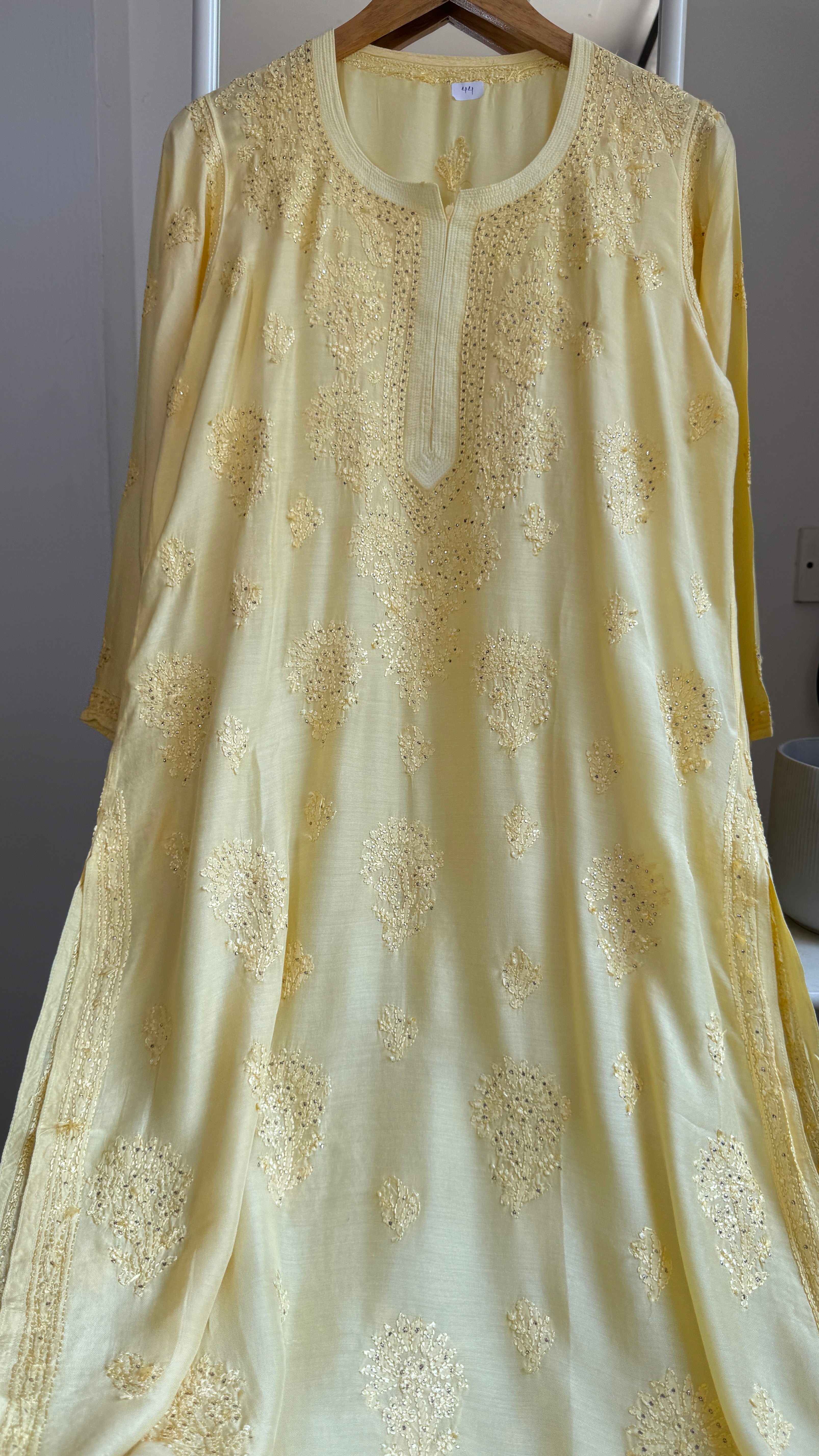 Muslin Chikankari Kurti with Mukaish work - Cream Yellow - Aayat Collection