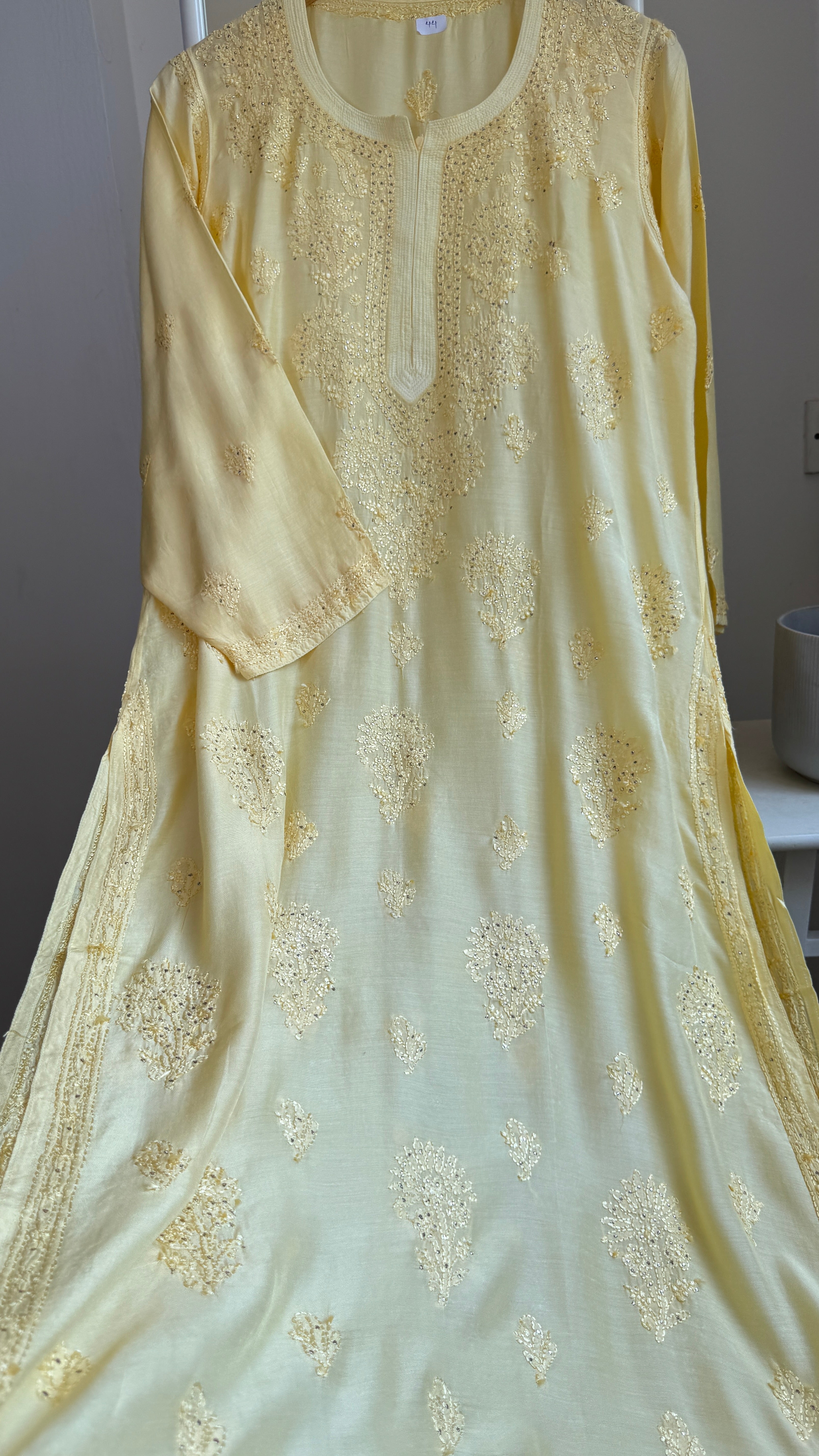 Muslin Chikankari Kurti with Mukaish work - Cream Yellow - Aayat Collection