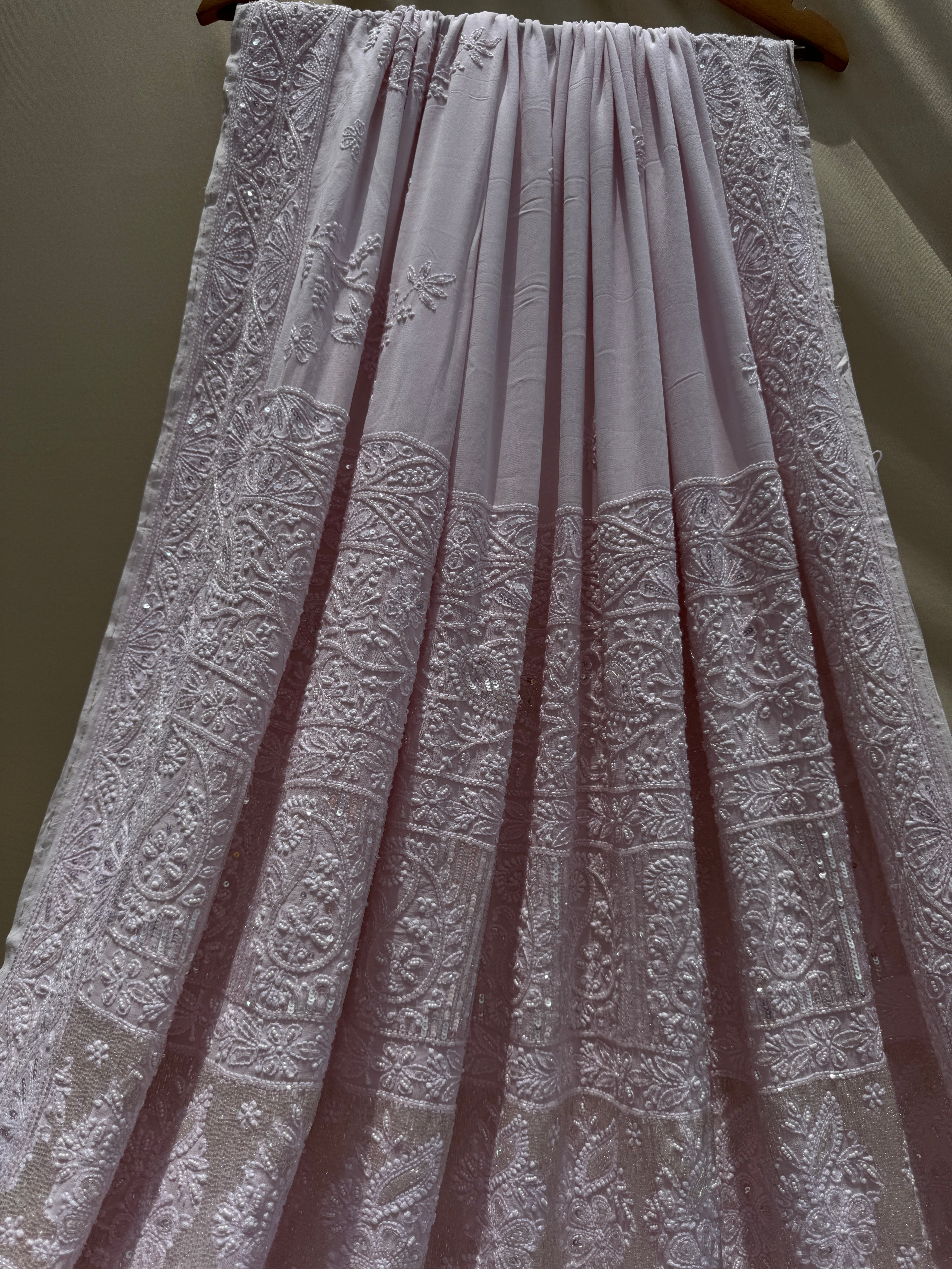 Viscose Baby Pink Chikankari saree with Pearl embellishments ARIAA CHIKANKARI