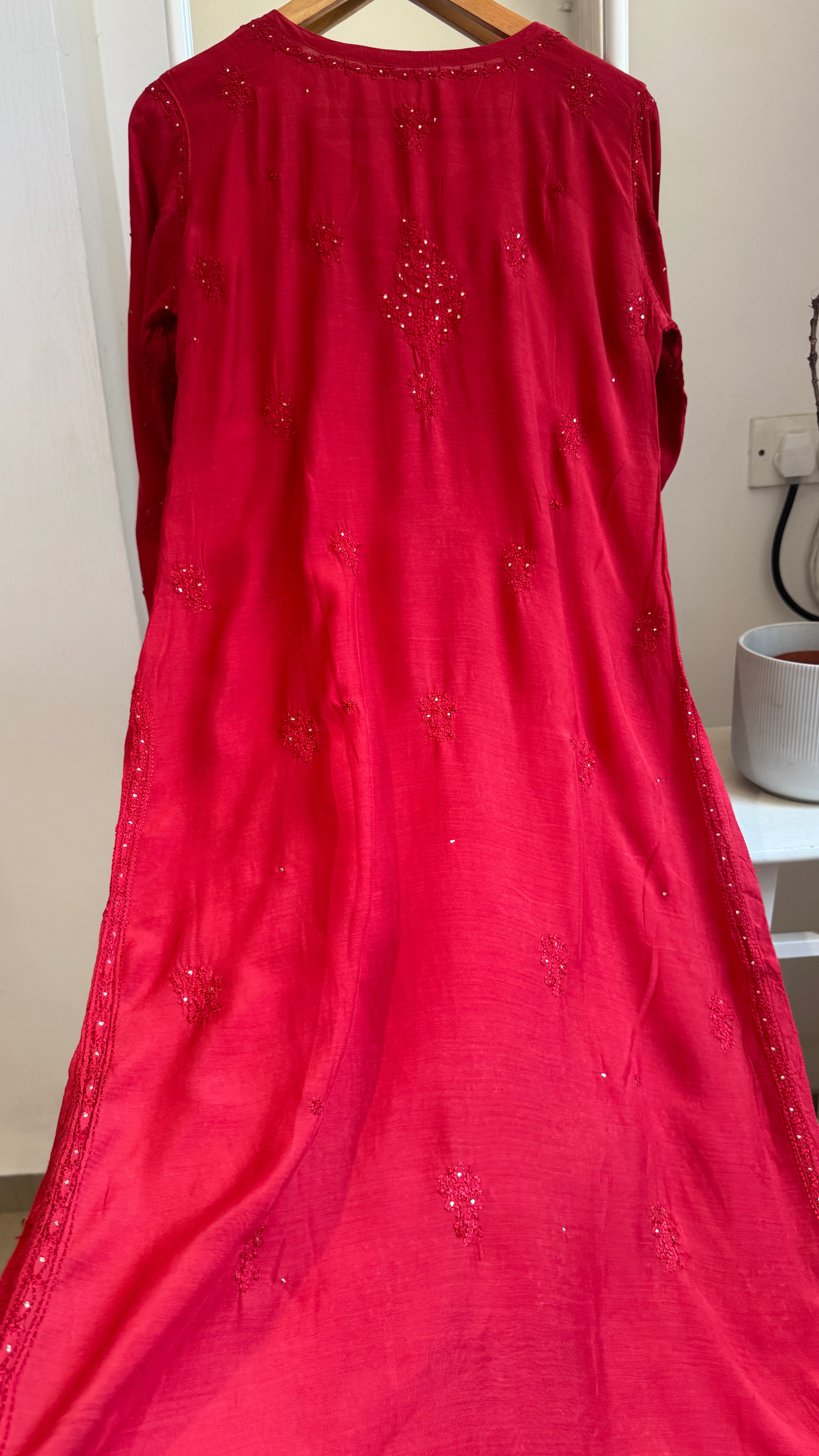 Muslin Chikankari Kurti with Mukaish work - Red - Aayat Collection