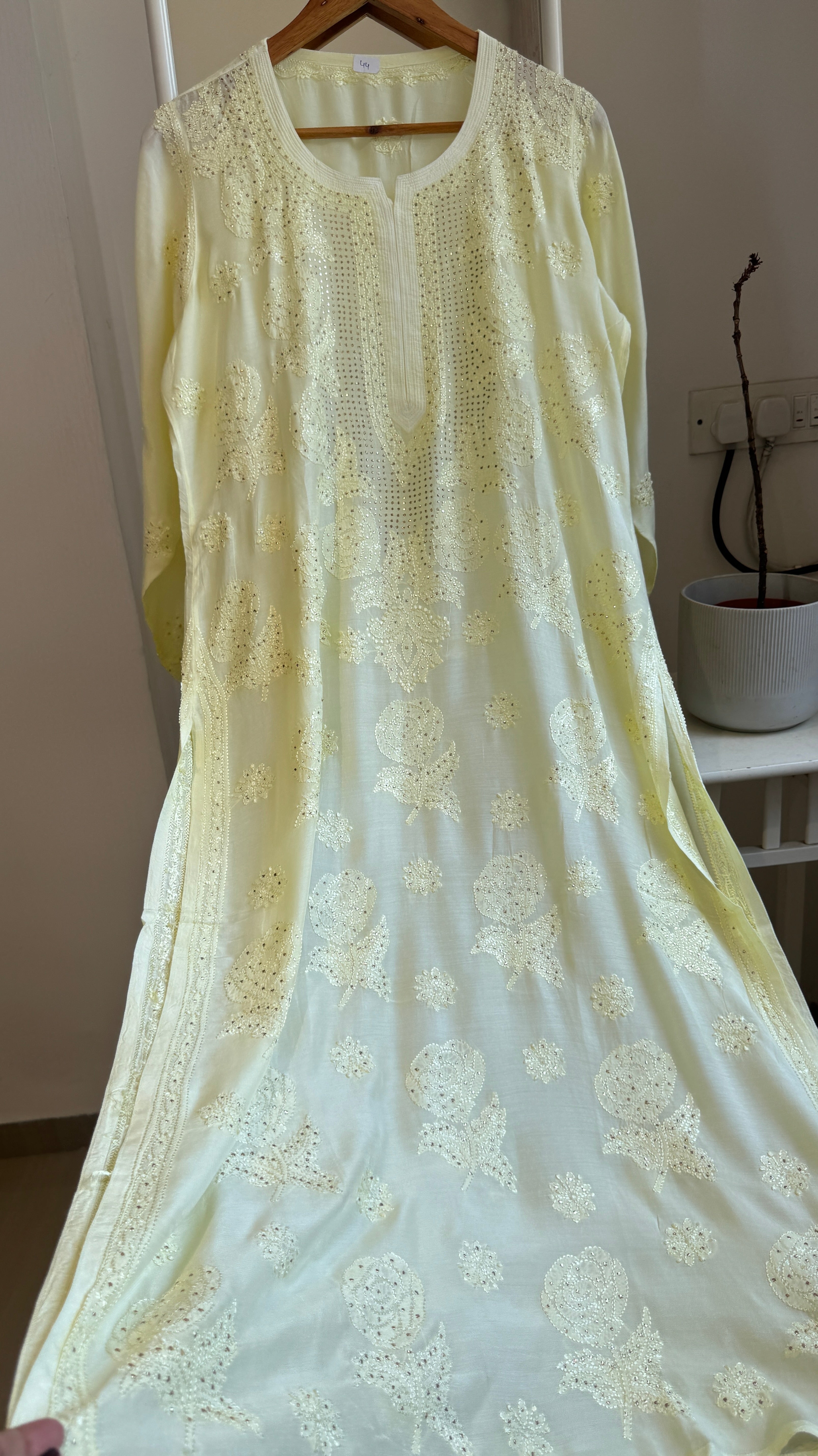 Muslin Chikankari Kurti with Mukaish work - Lemon Yellow - Aayat Collection