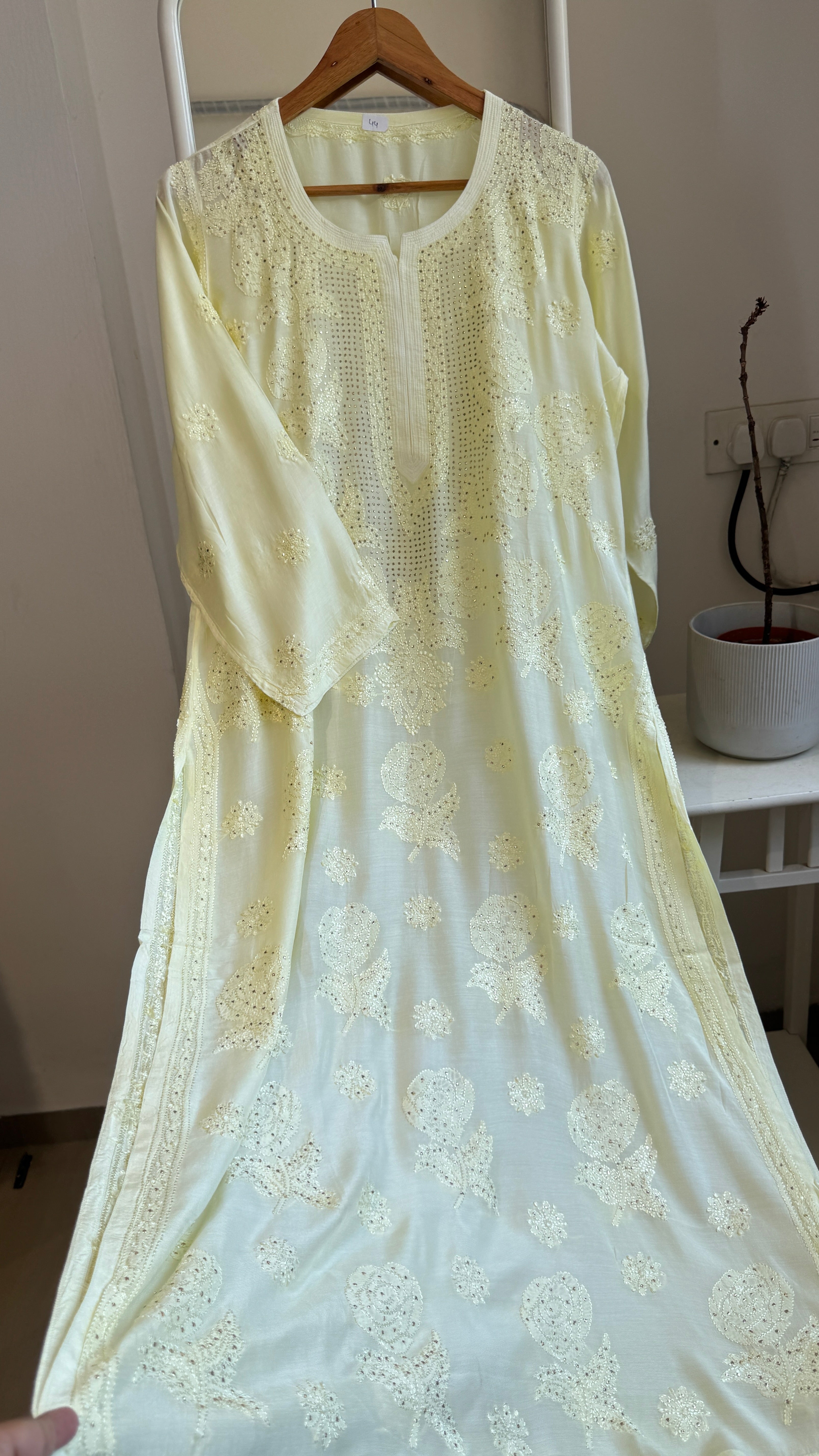 Muslin Chikankari Kurti with Mukaish work - Lemon Yellow - Aayat Collection