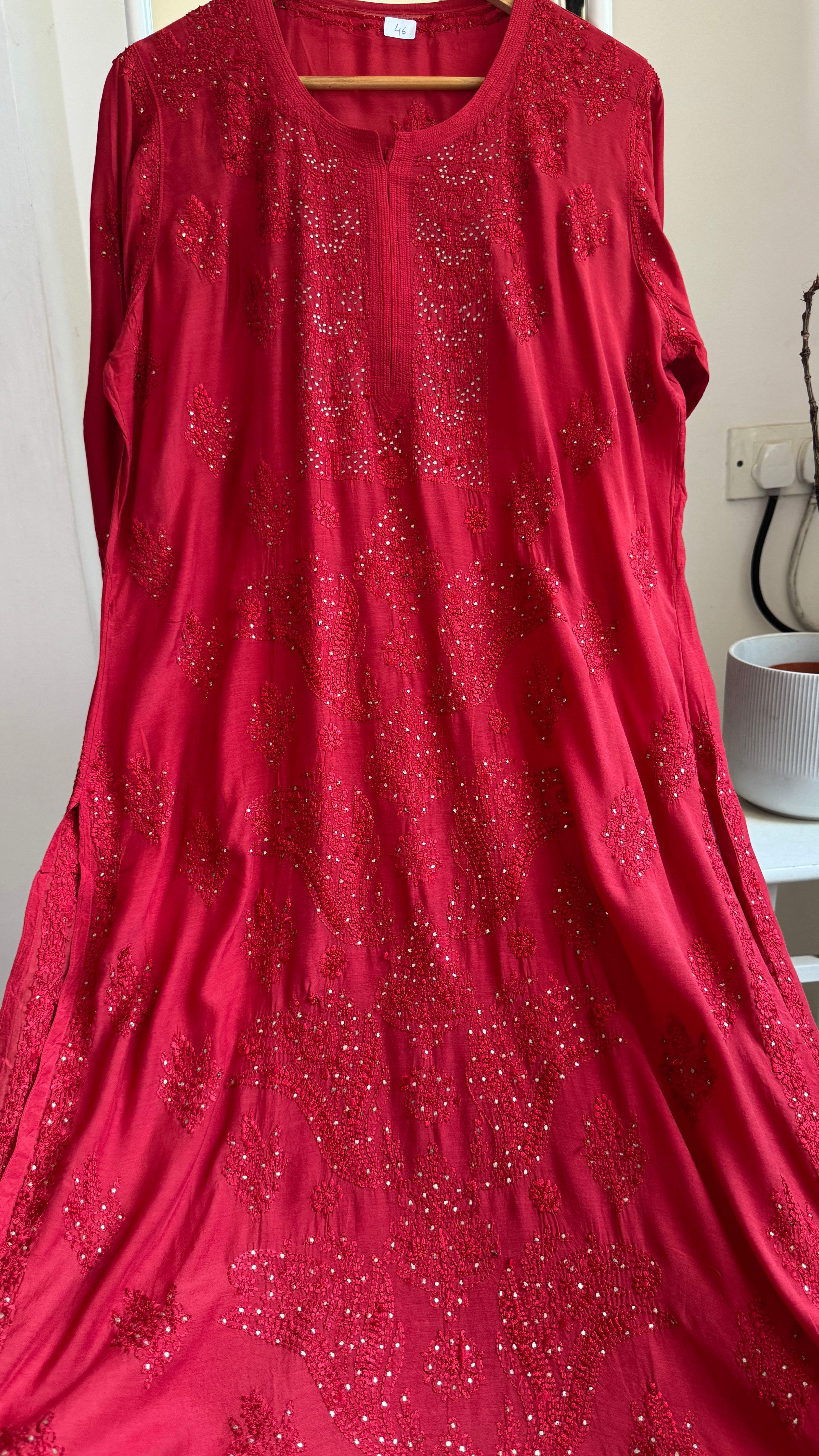 Muslin Chikankari Kurti with Mukaish work - Red - Aayat Collection