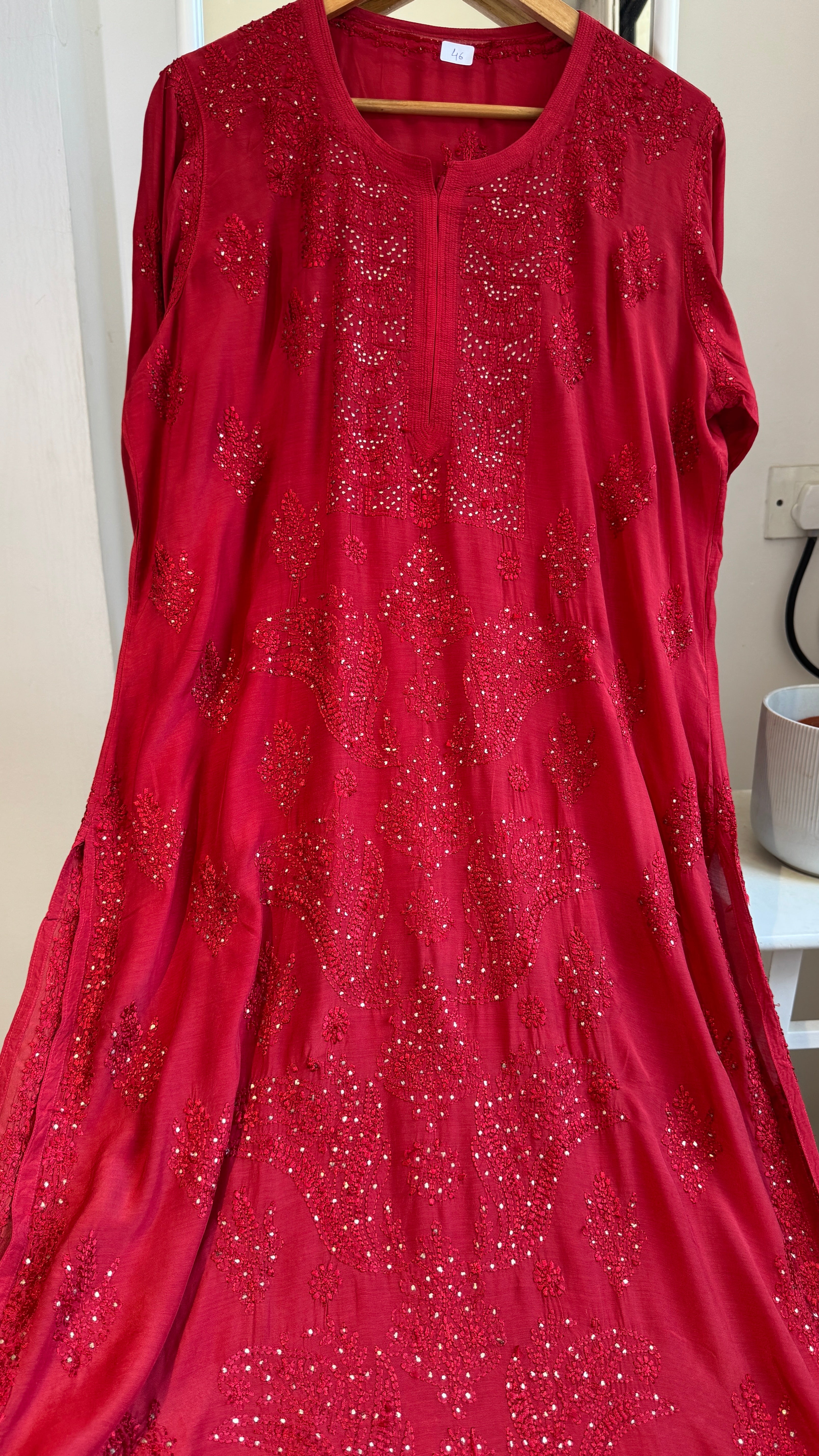 Muslin Chikankari Kurti with Mukaish work - Red - Aayat Collection