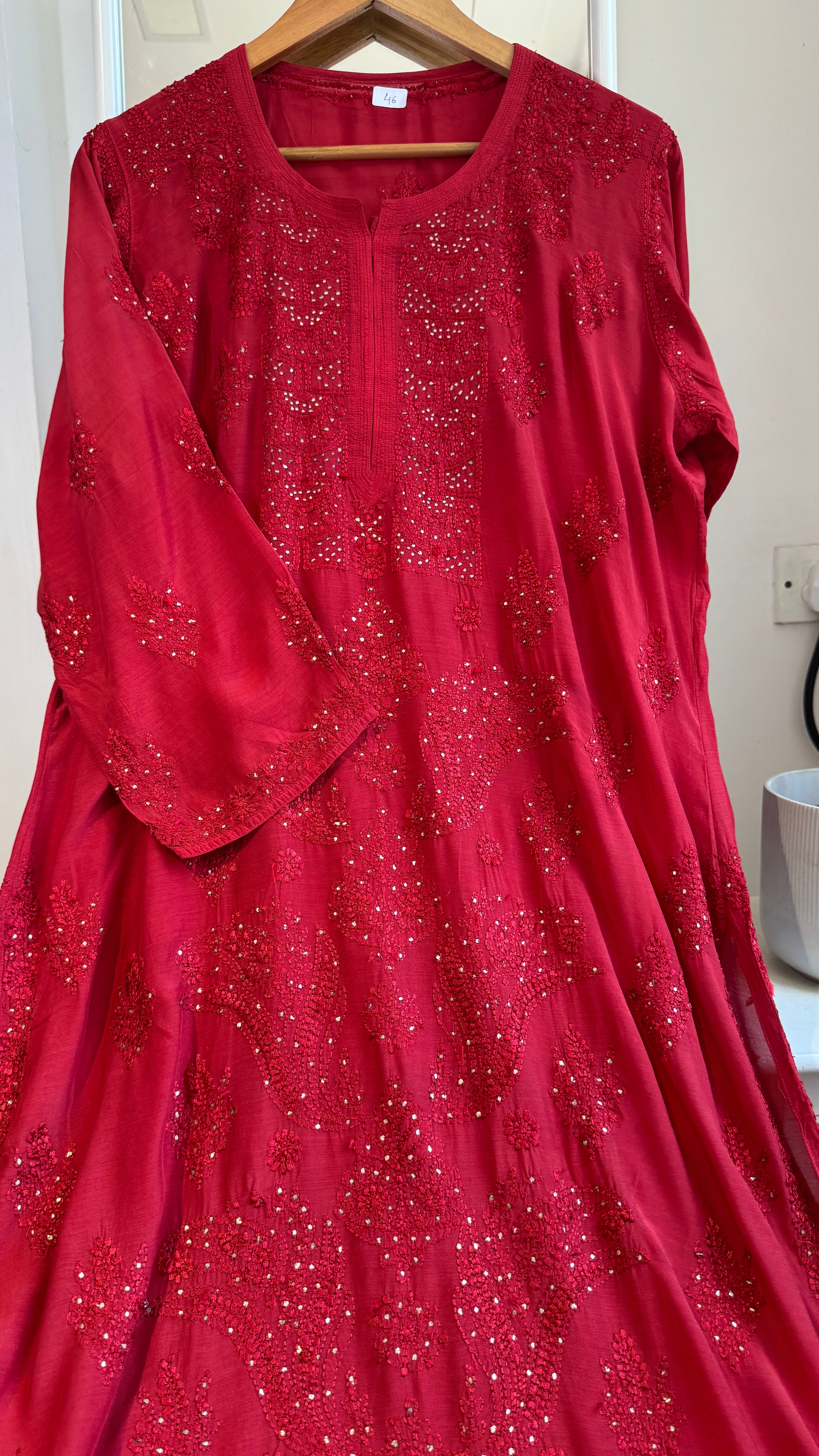 Muslin Chikankari Kurti with Mukaish work - Red - Aayat Collection