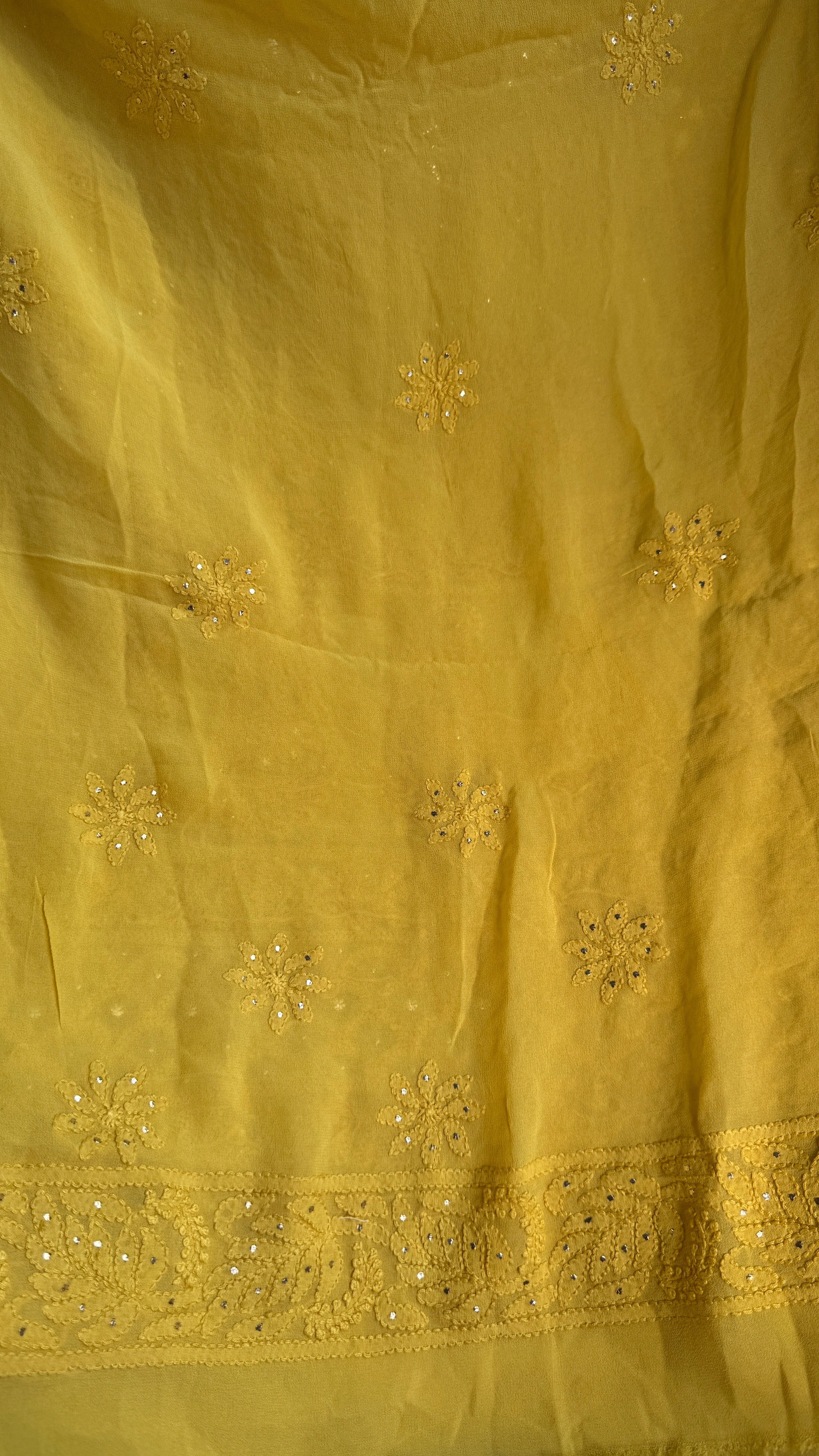 Viscose Canary Yellow Chikankari saree with Mukaish Work