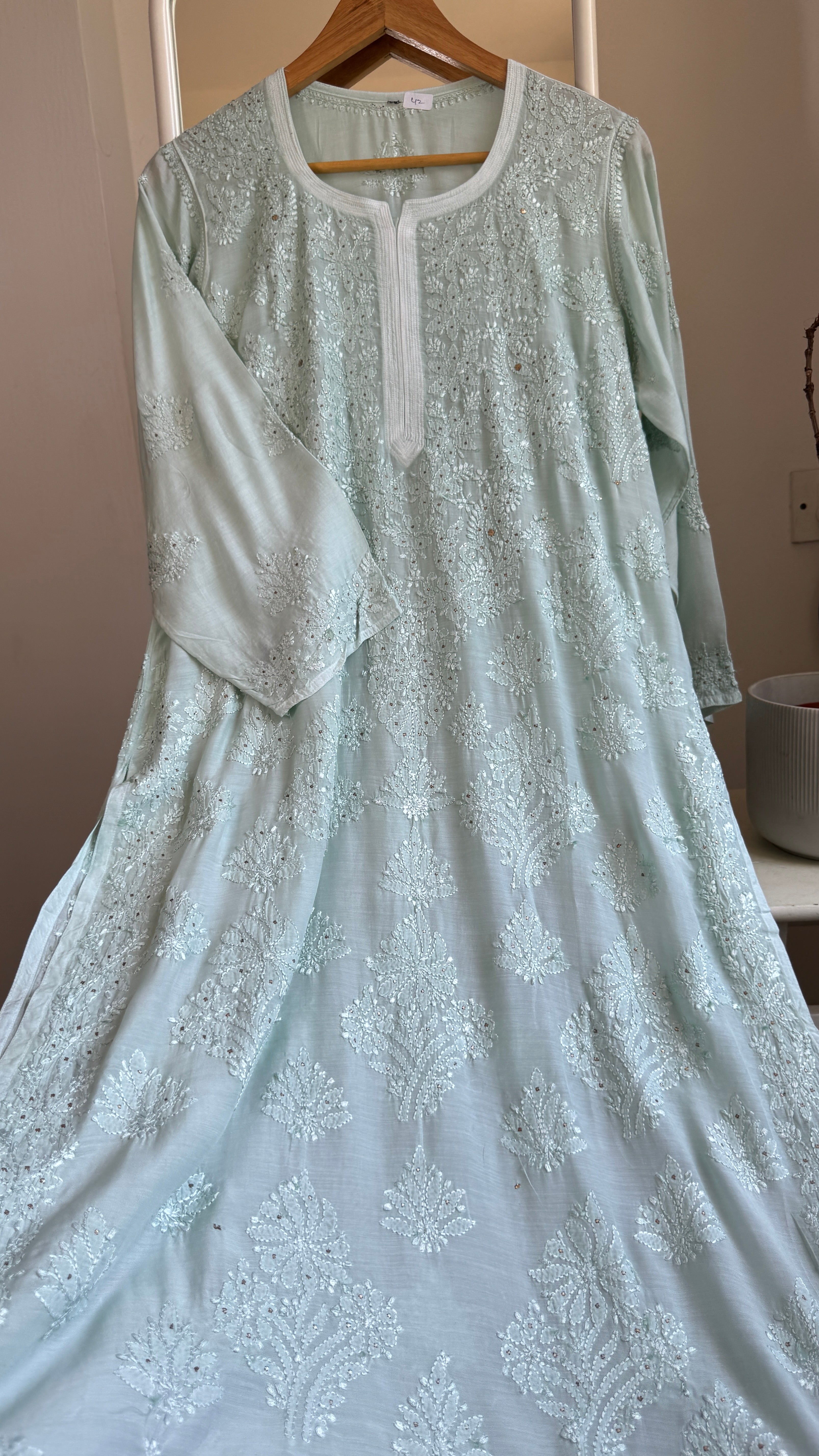 Muslin Chikankari Kurti with Mukaish work - Pistachio Green - Aayat Collection