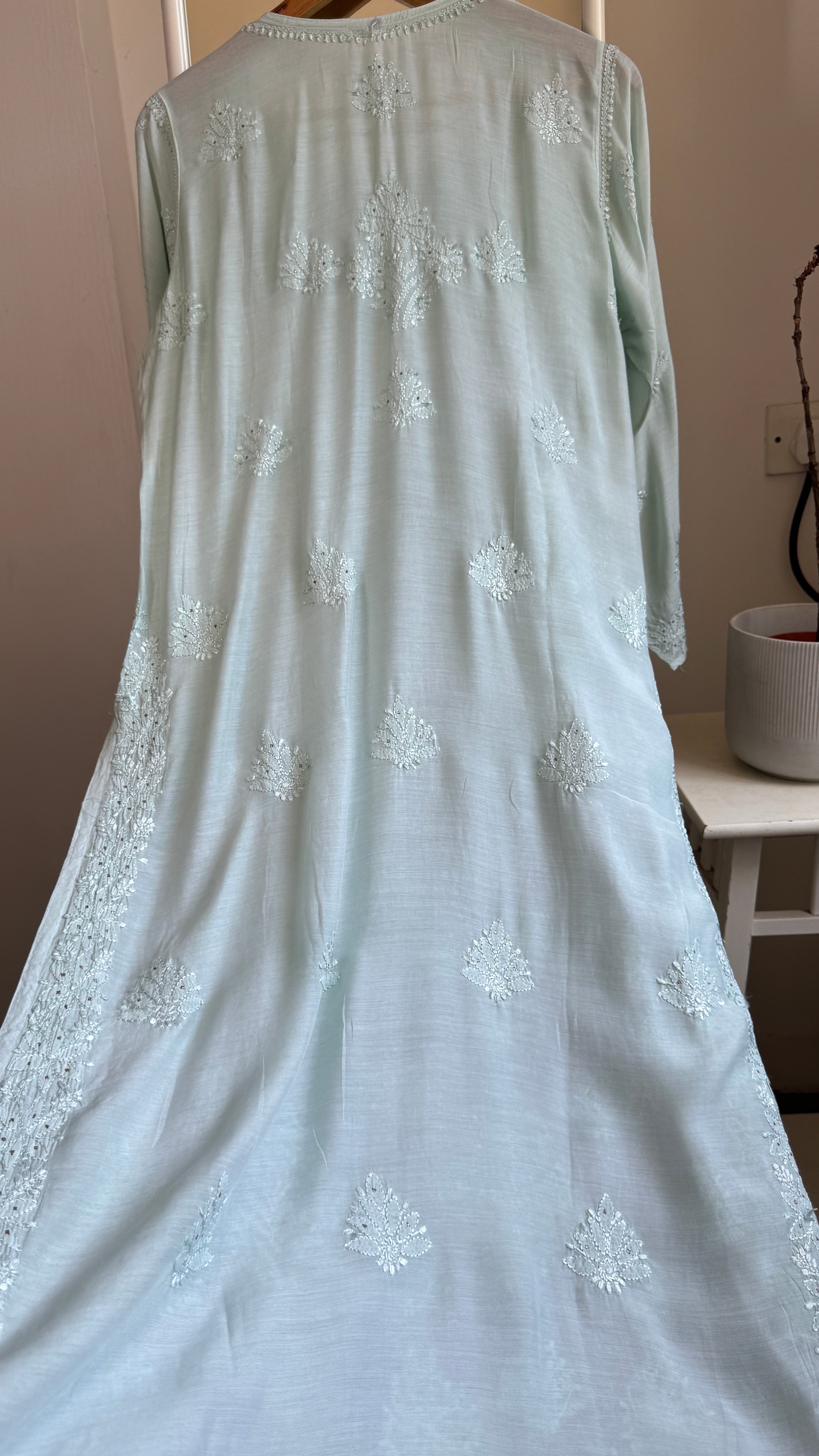Muslin Chikankari Kurti with Mukaish work - Pistachio Green - Aayat Collection