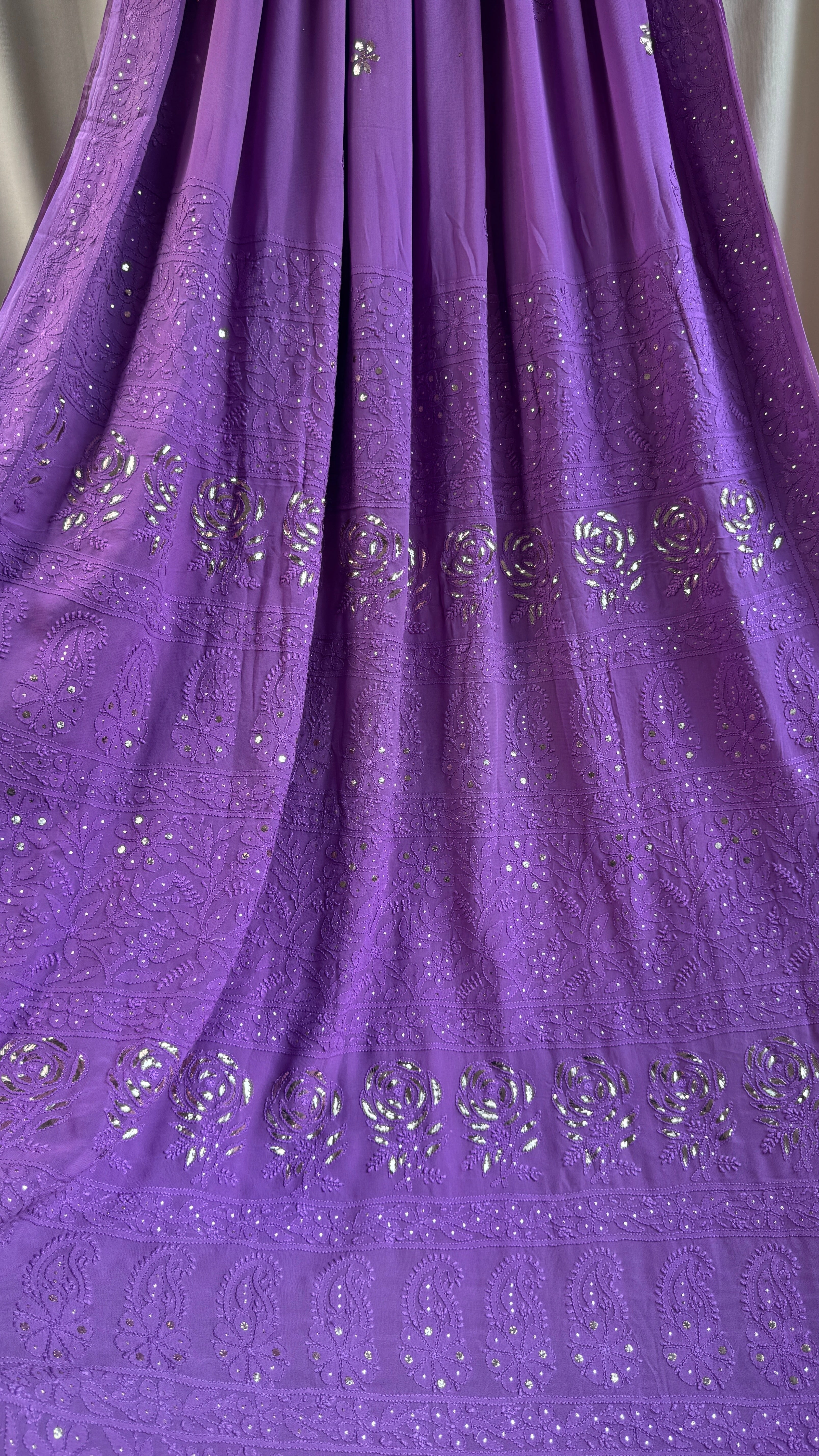 Viscose Plum Mauve Chikankari saree with Mukaish Work