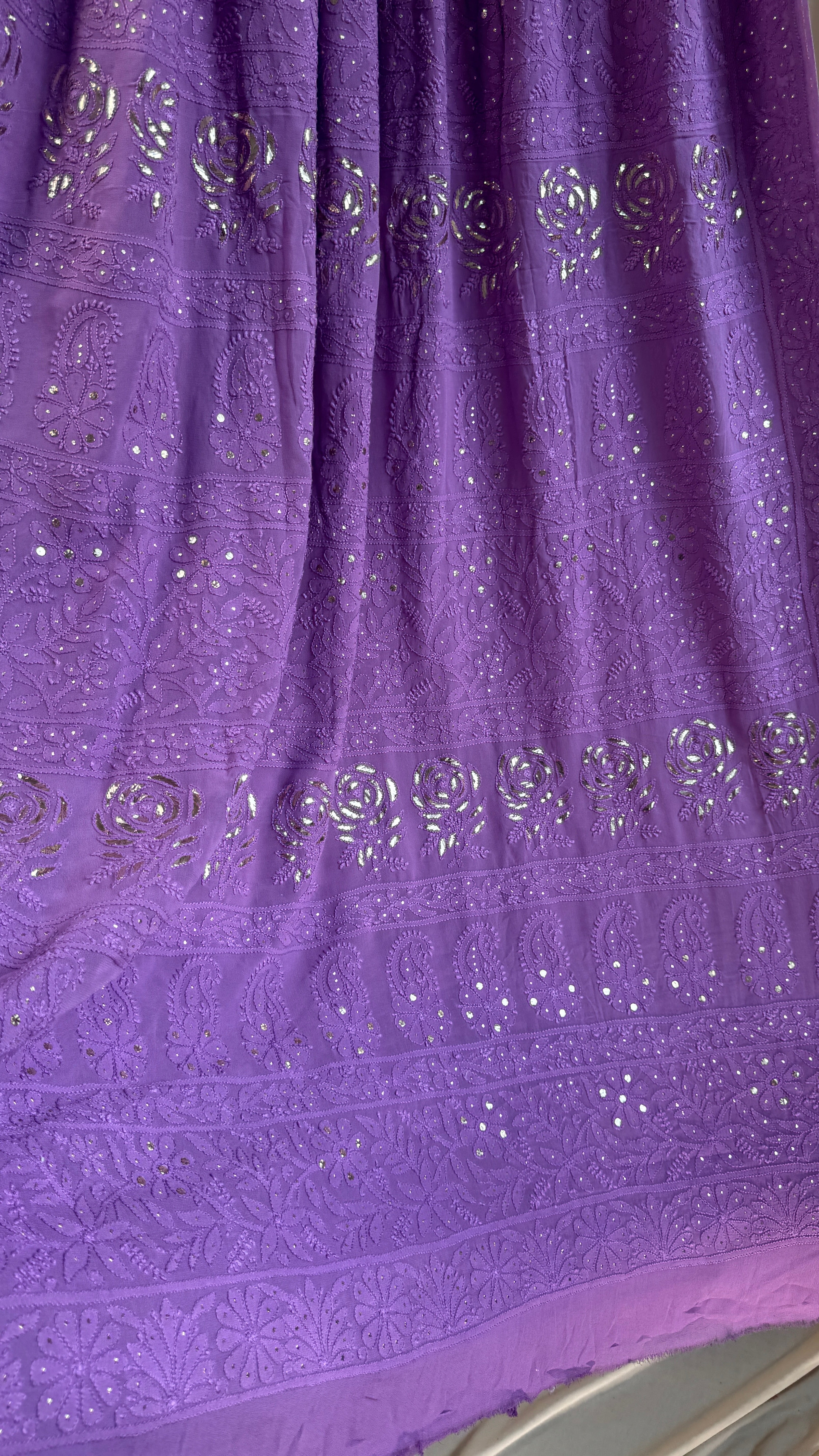 Viscose Plum Mauve Chikankari saree with Mukaish Work