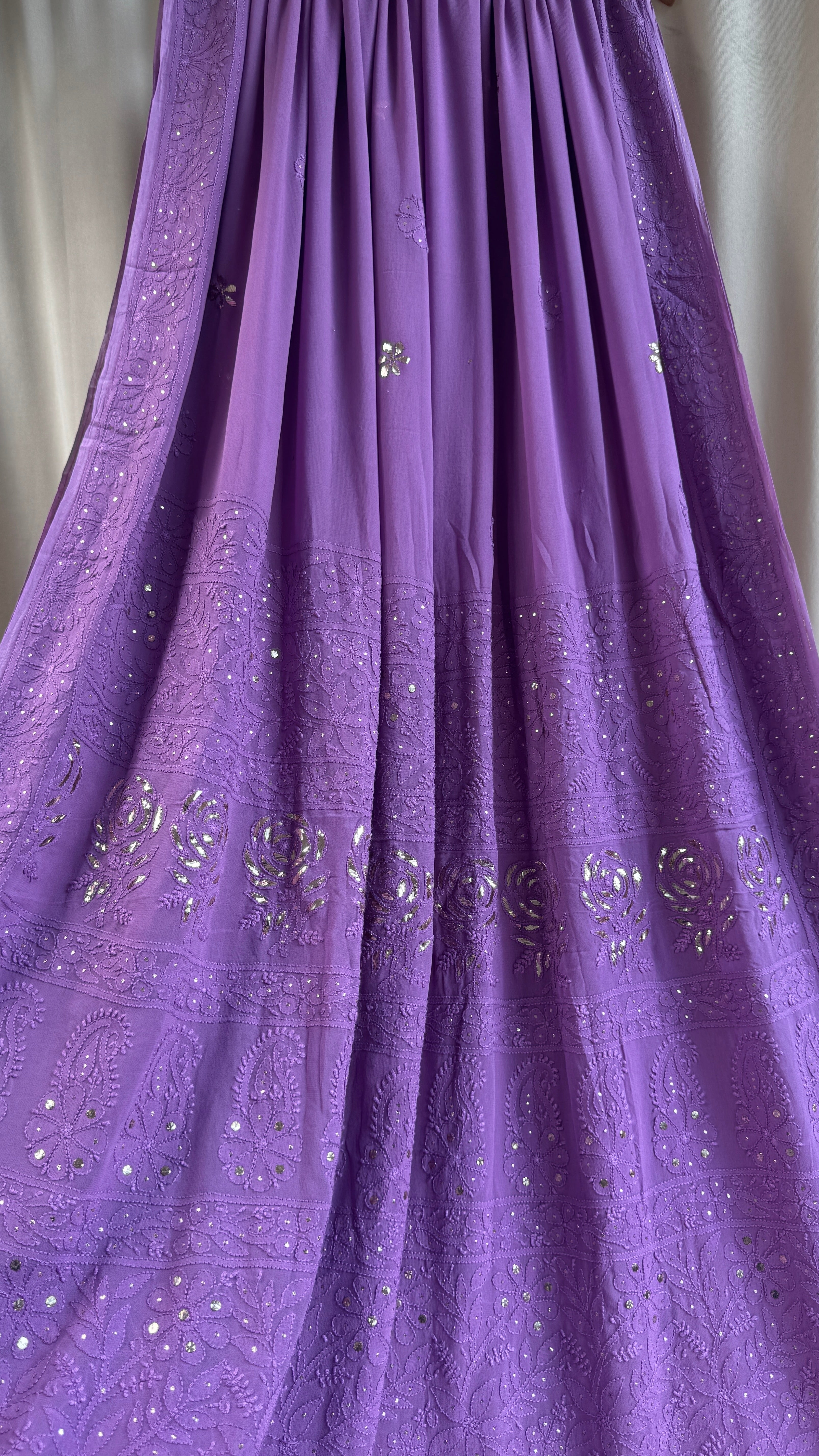 Viscose Plum Mauve Chikankari saree with Mukaish Work