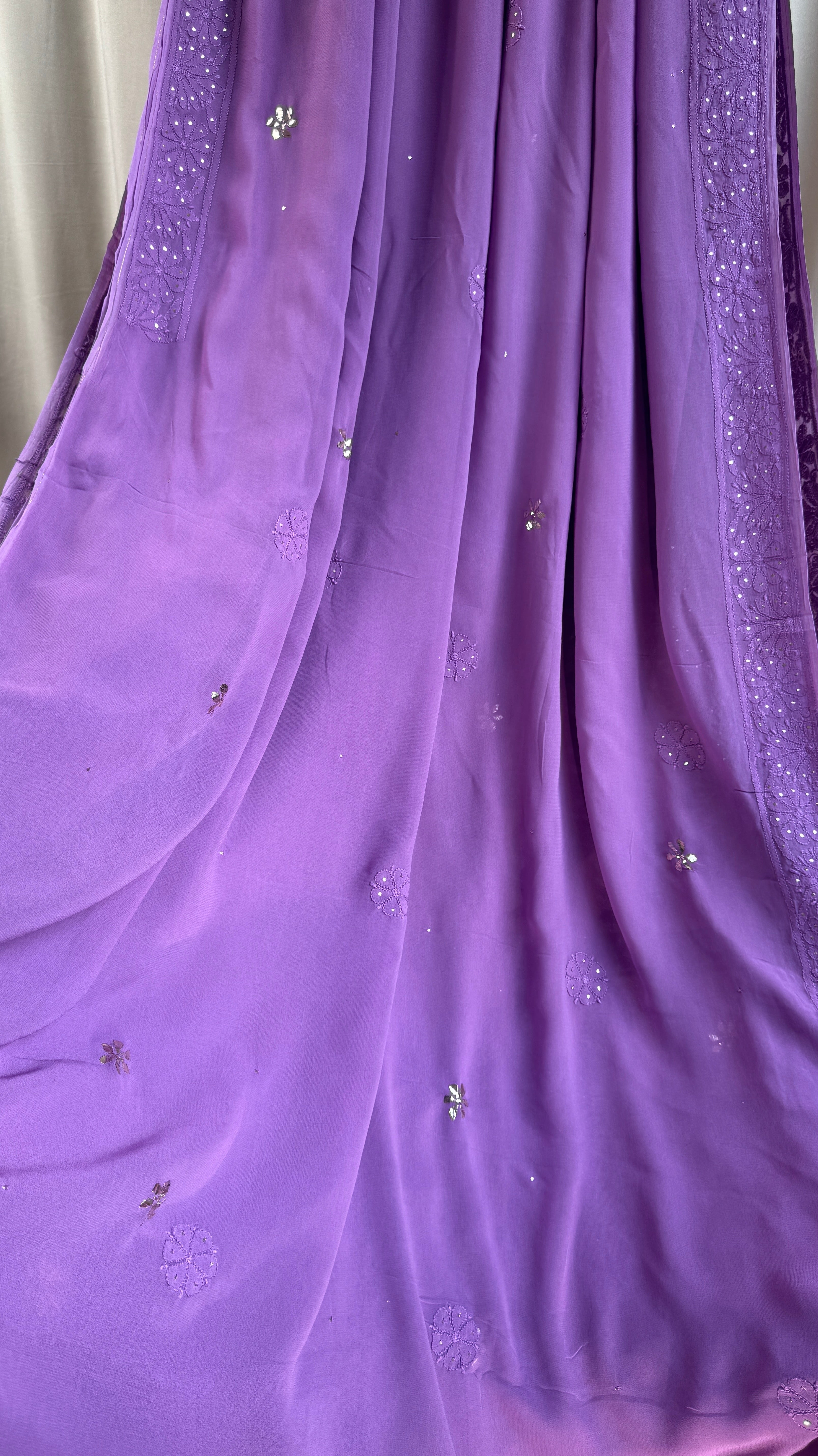 Viscose Plum Mauve Chikankari saree with Mukaish Work