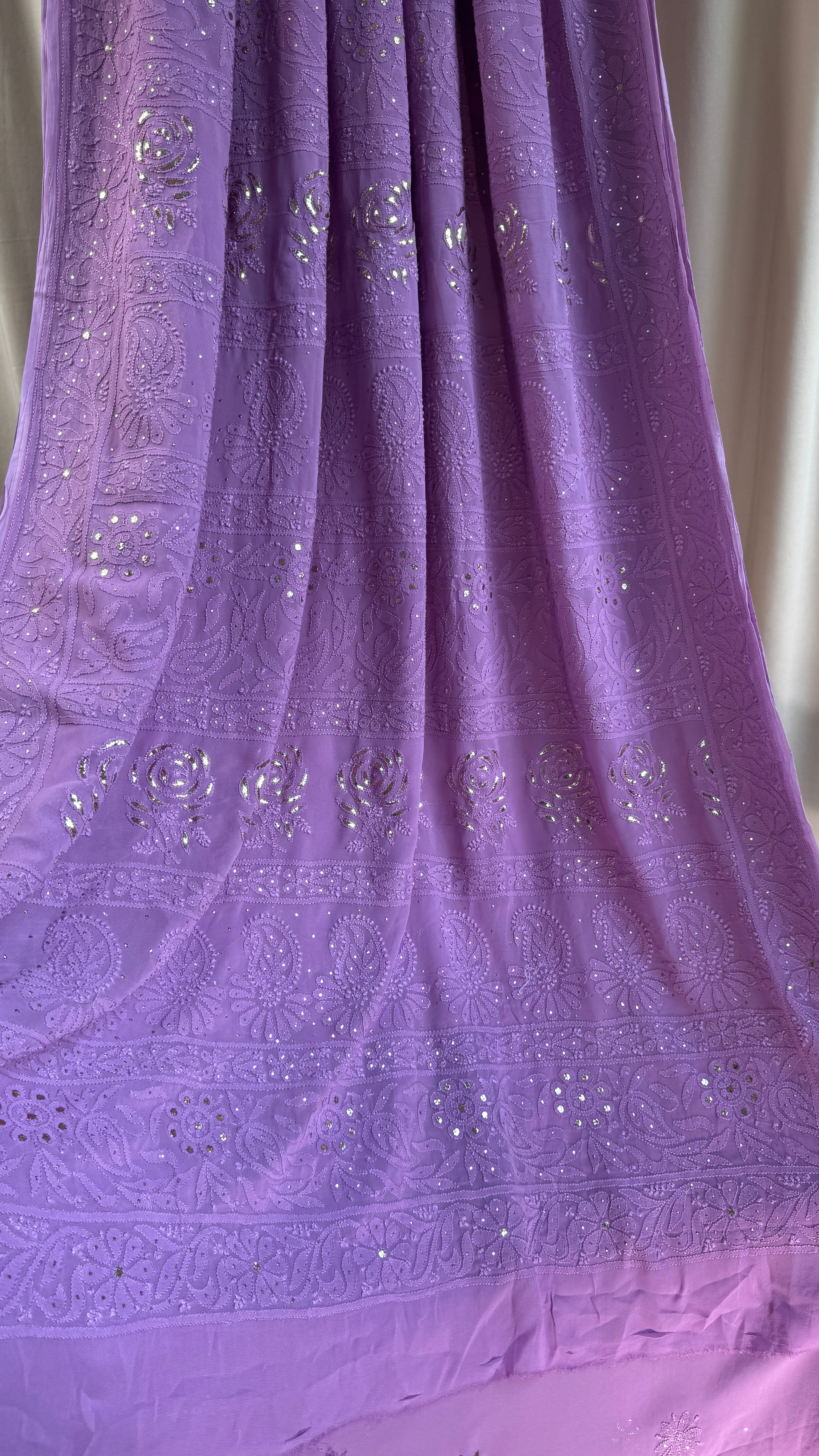Viscose Mauve Chikankari saree with Mukaish Work