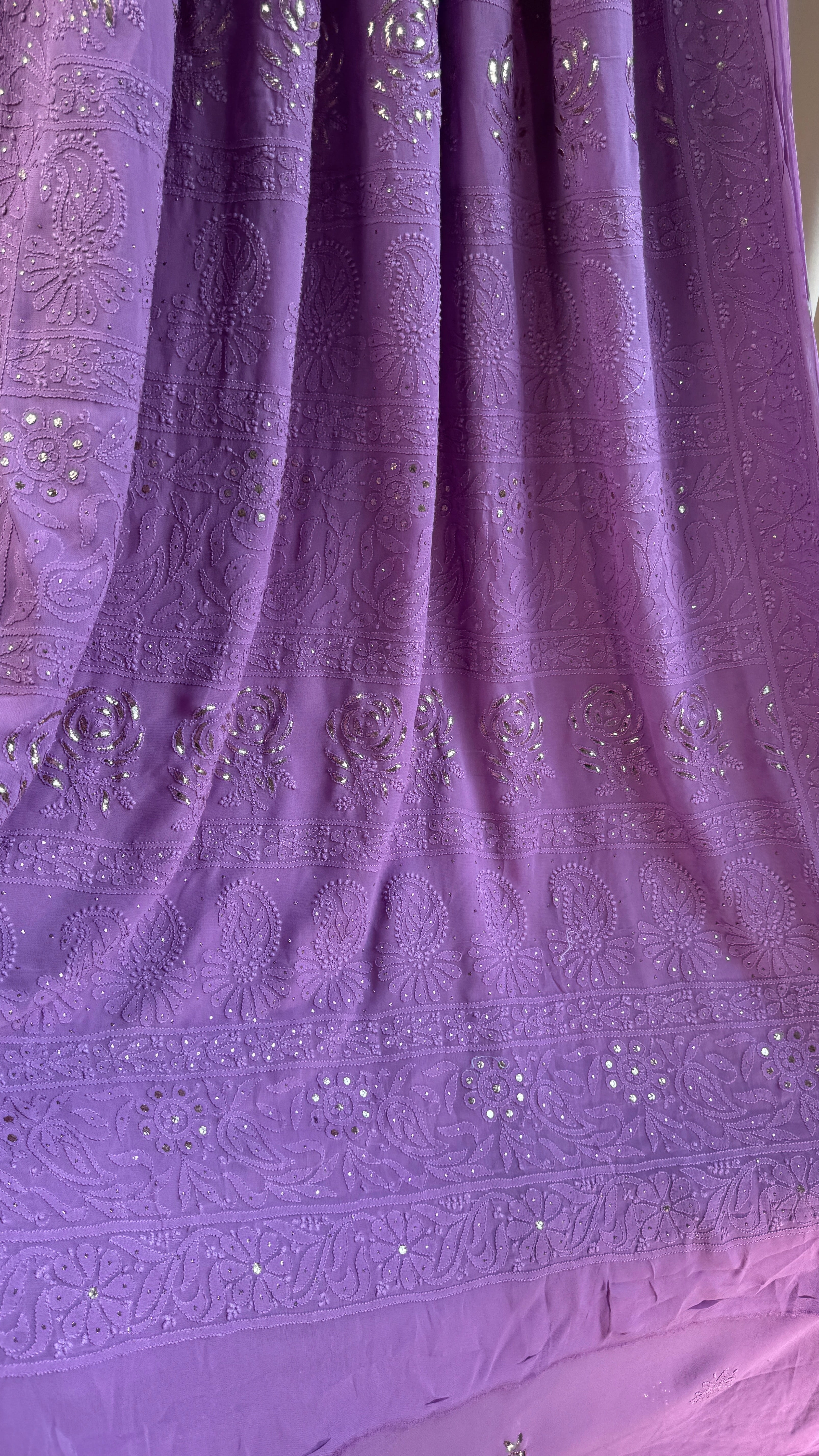 Viscose Mauve Chikankari saree with Mukaish Work