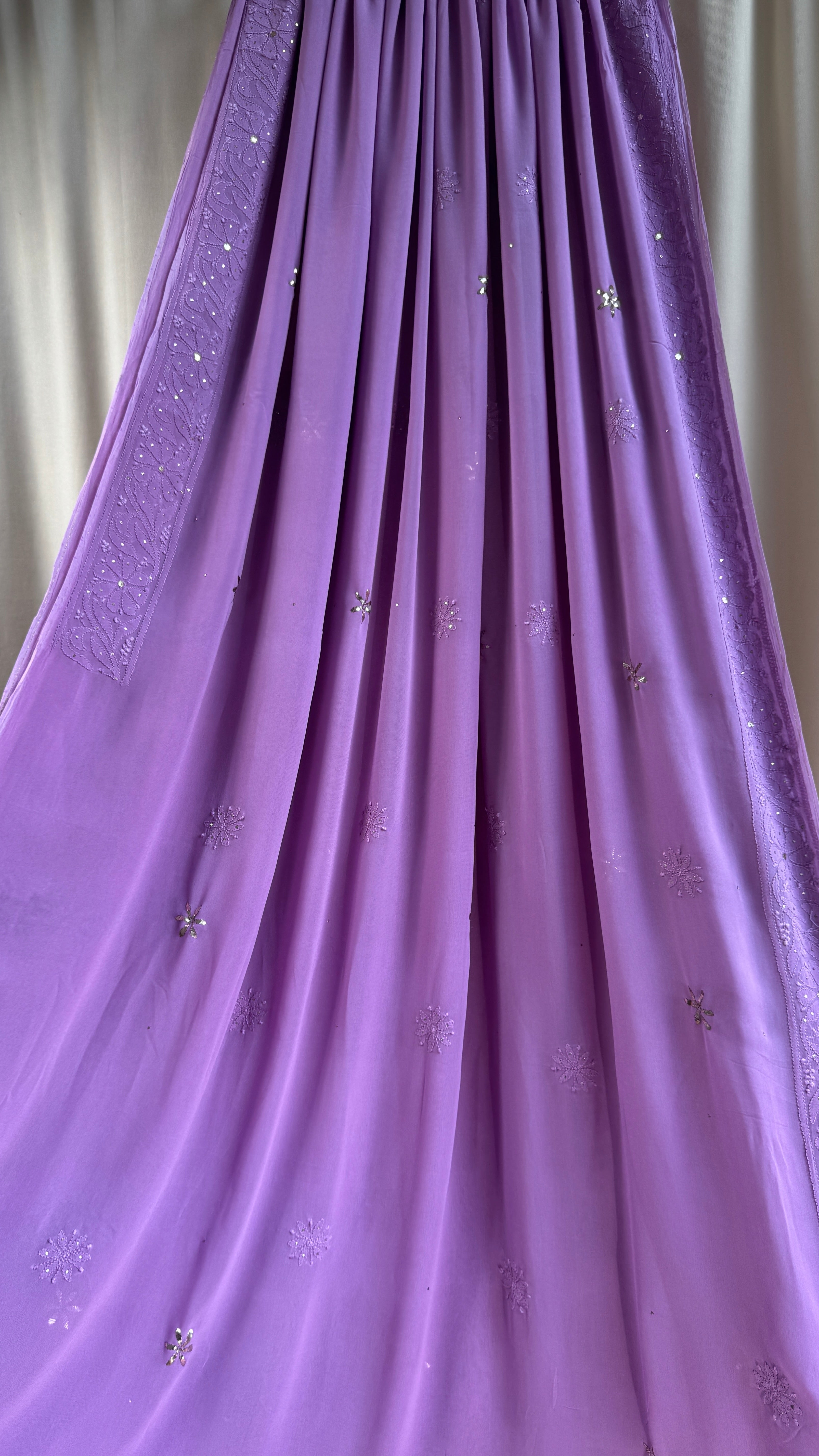 Viscose Mauve Chikankari saree with Mukaish Work