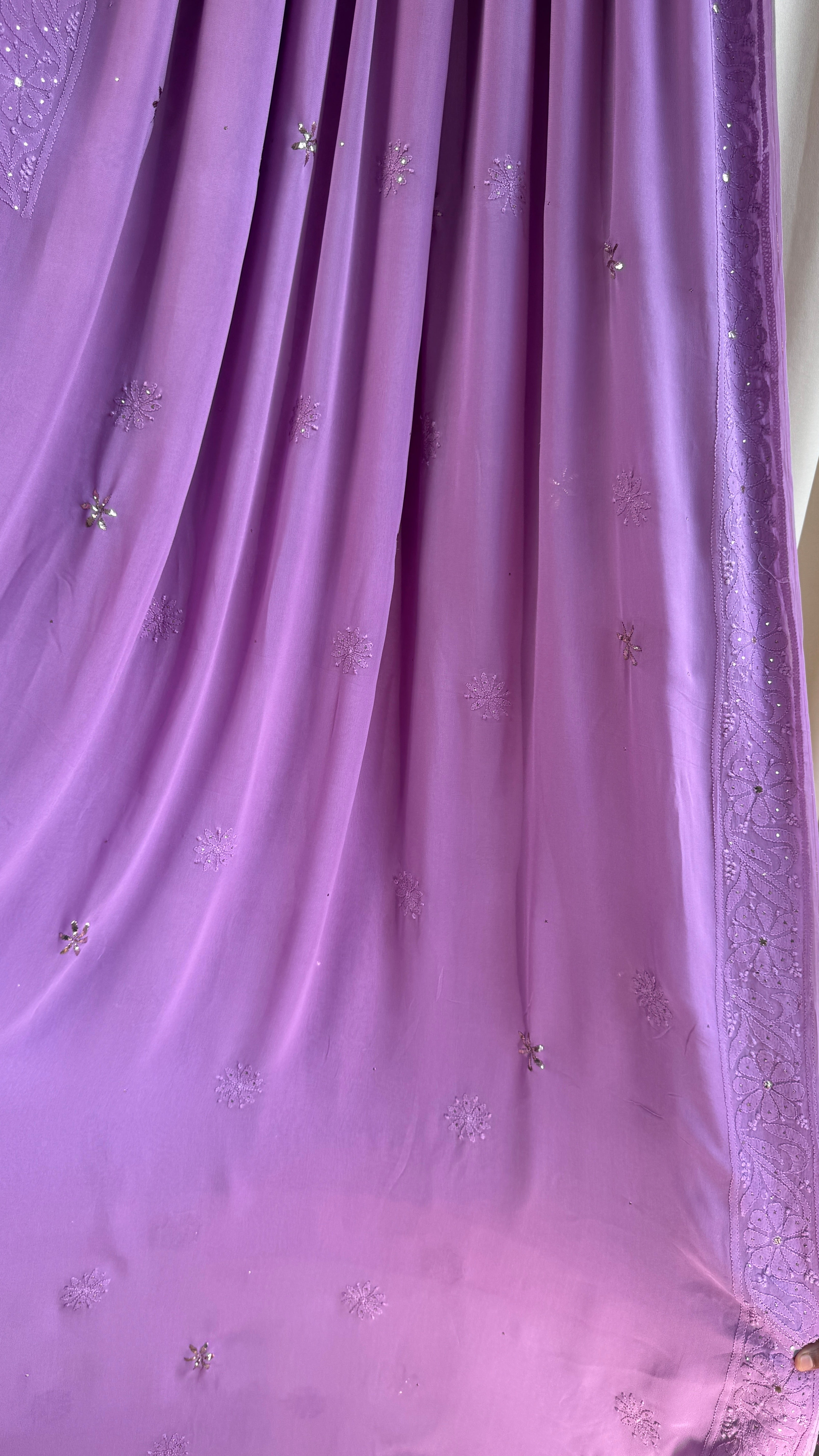 Viscose Mauve Chikankari saree with Mukaish Work
