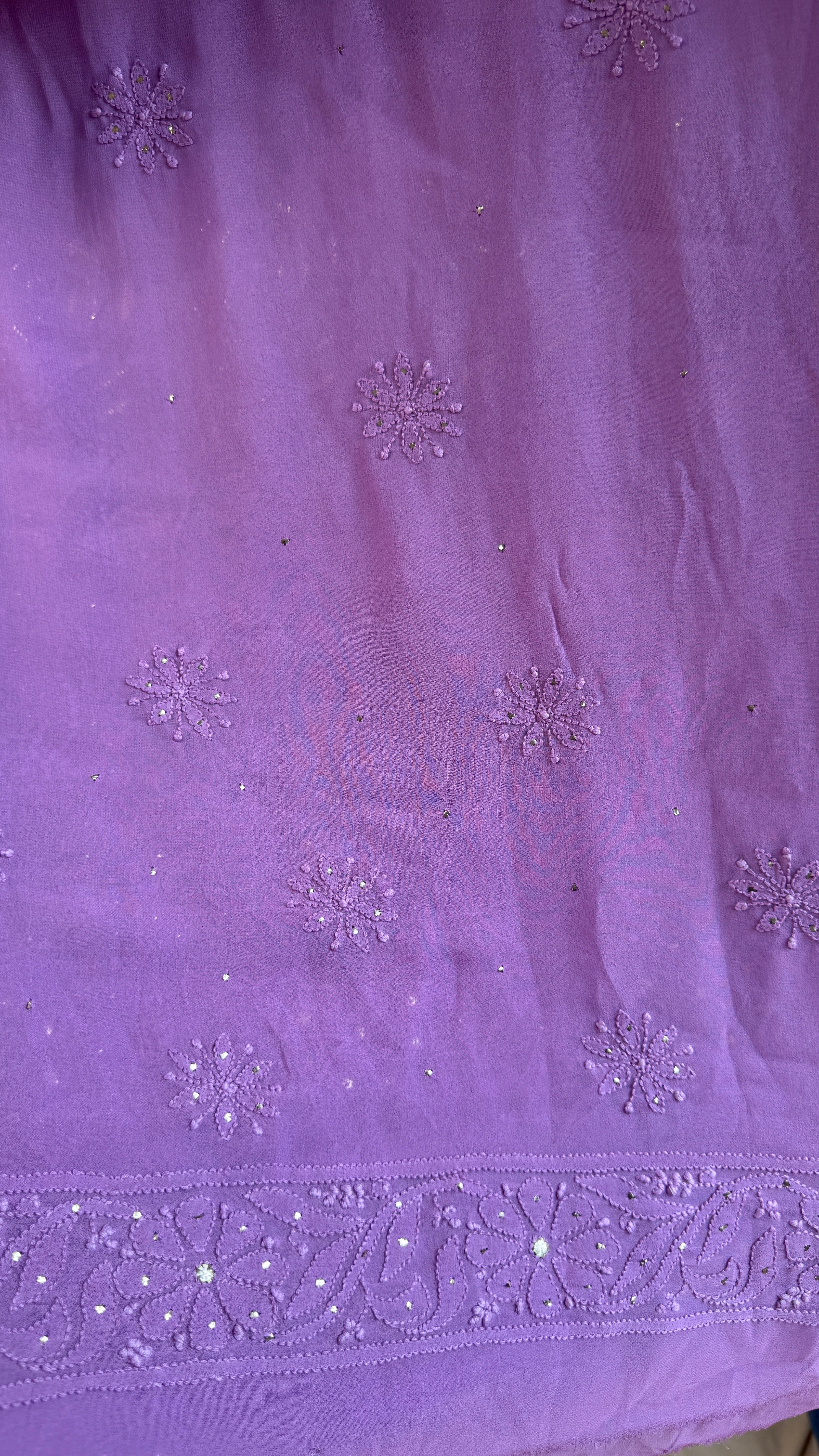 Viscose Mauve Chikankari saree with Mukaish Work