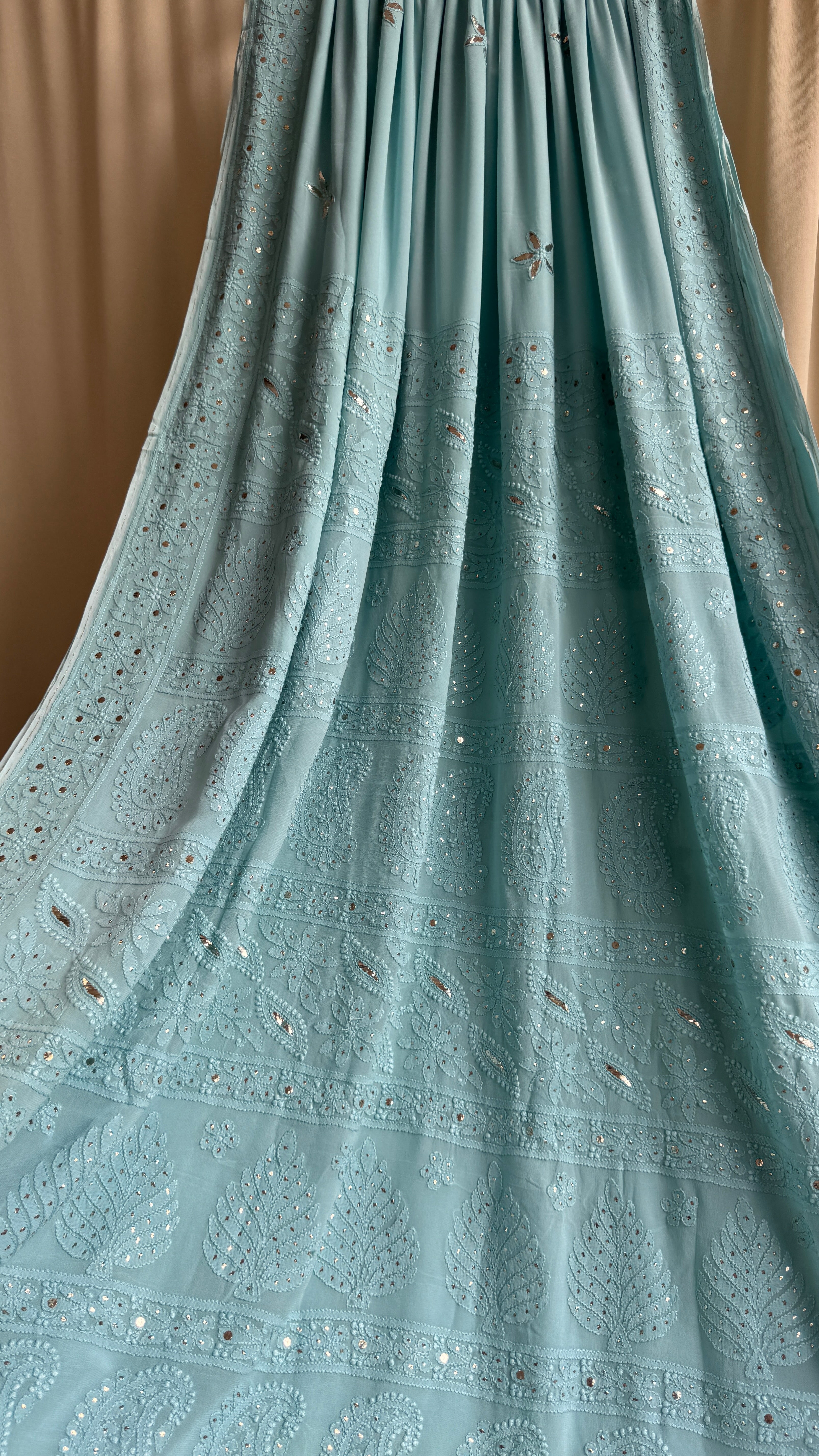 Viscose Tiffany Chikankari saree with Mukaish Work
