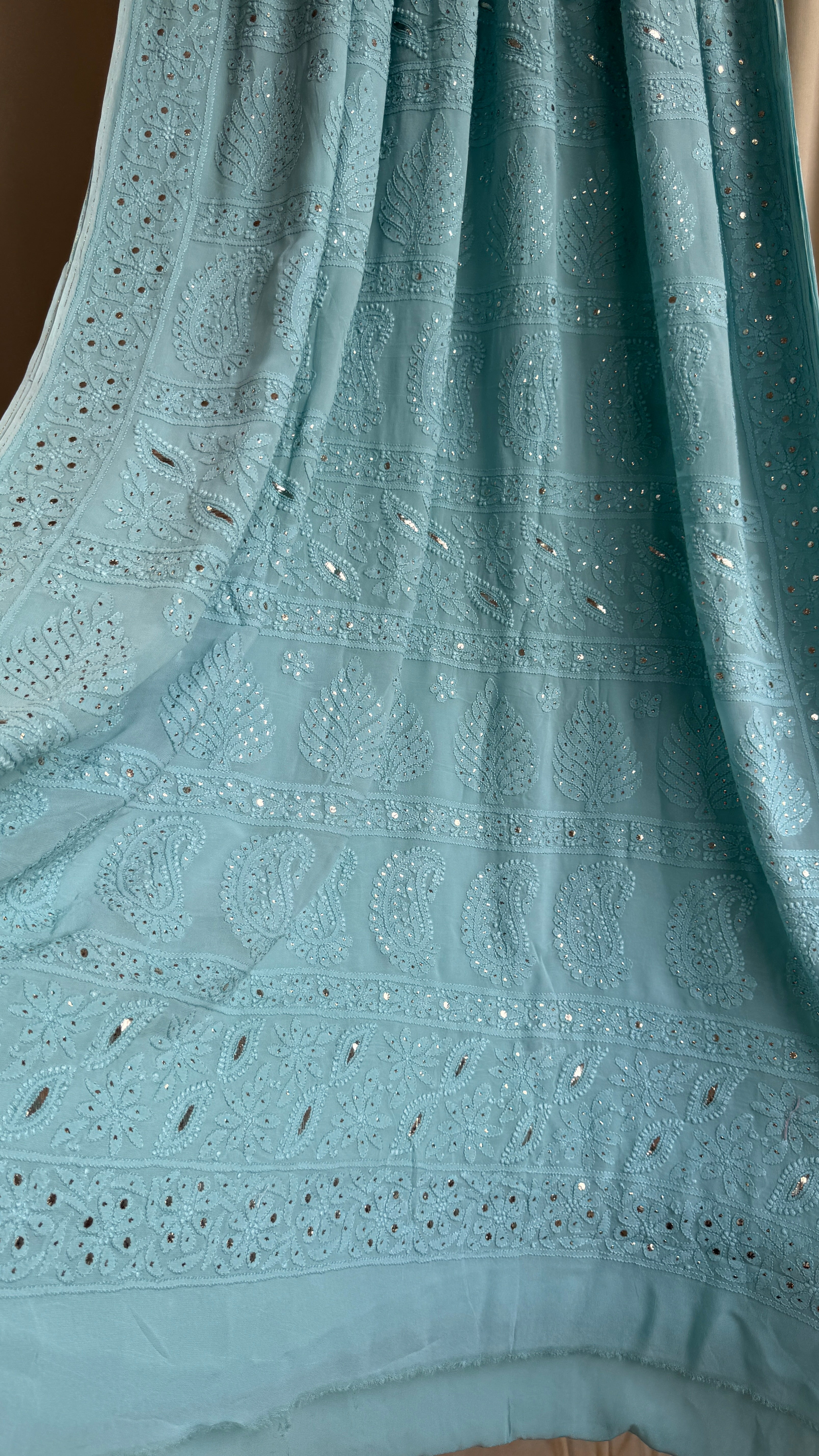 Viscose Tiffany Chikankari saree with Mukaish Work