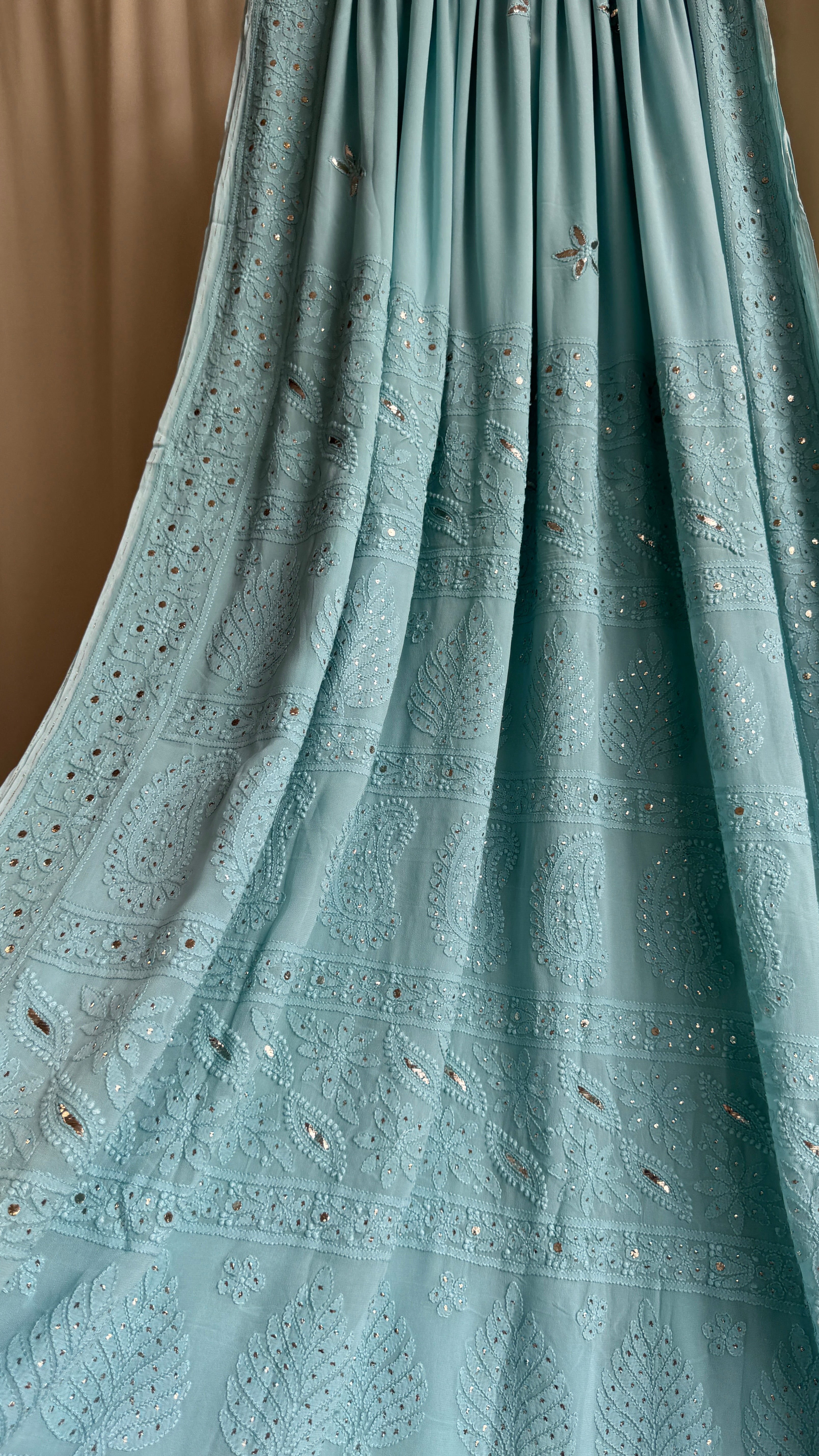 Viscose Tiffany Chikankari saree with Mukaish Work