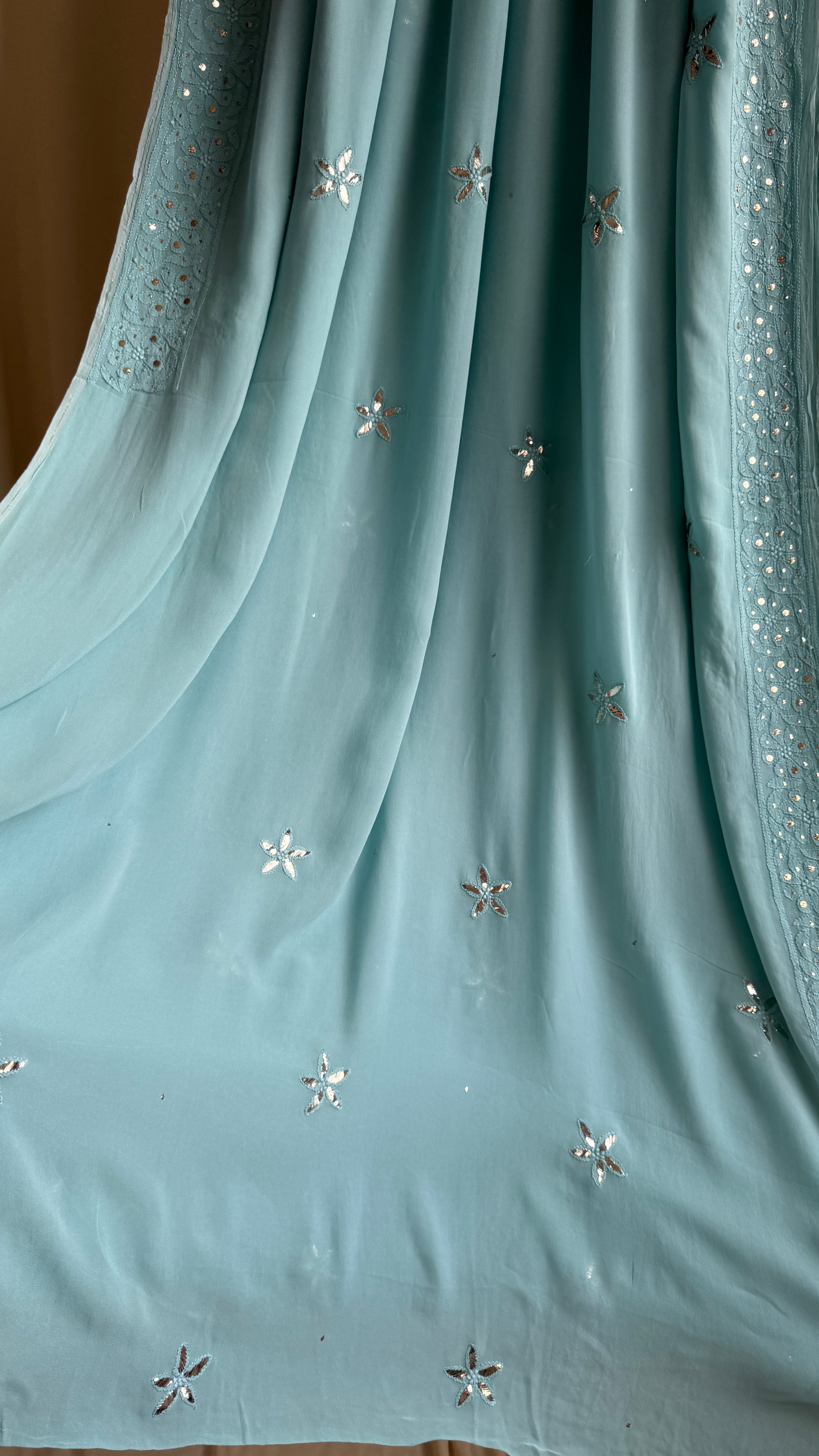 Viscose Tiffany Chikankari saree with Mukaish Work