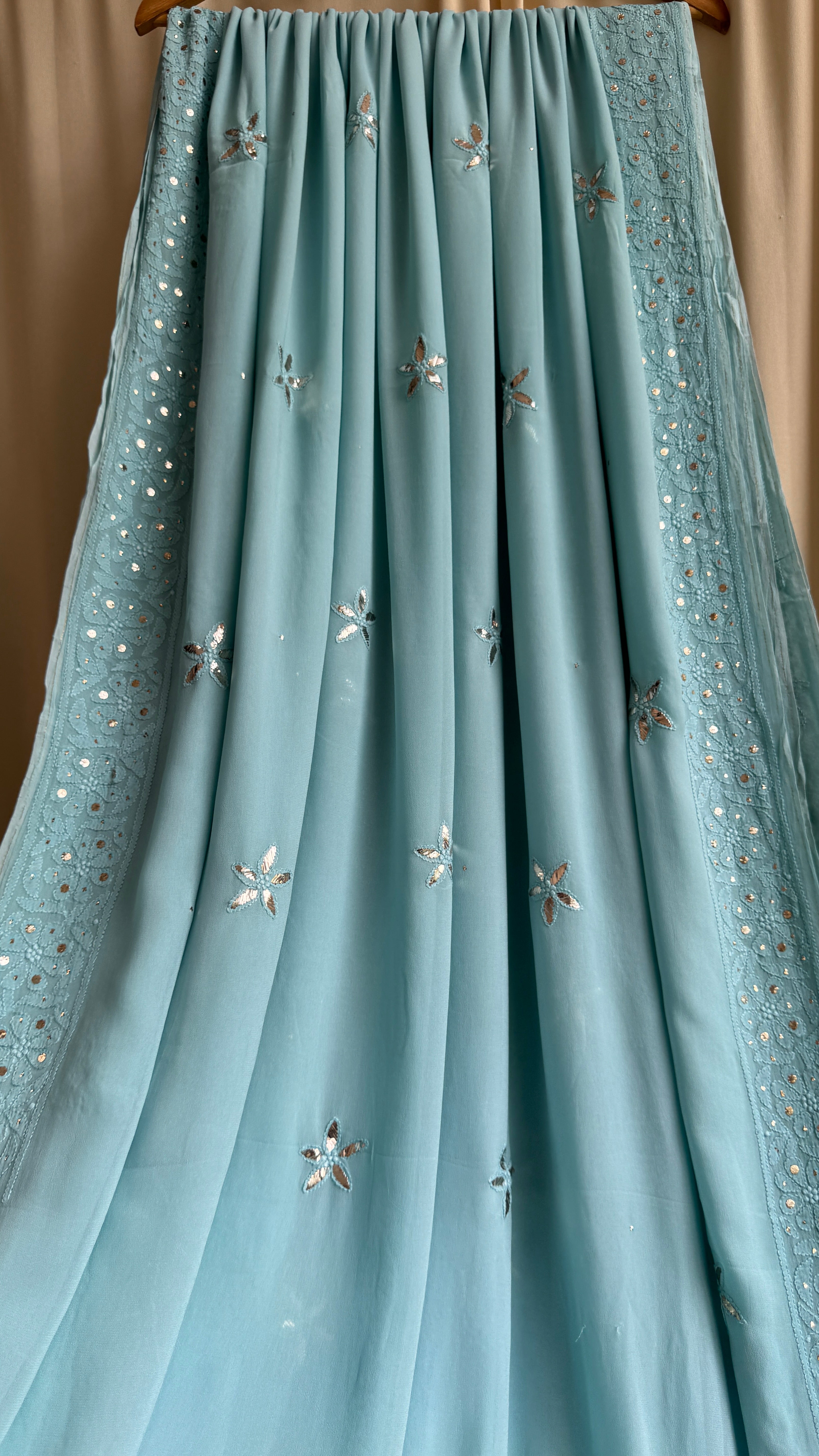 Viscose Tiffany Chikankari saree with Mukaish Work