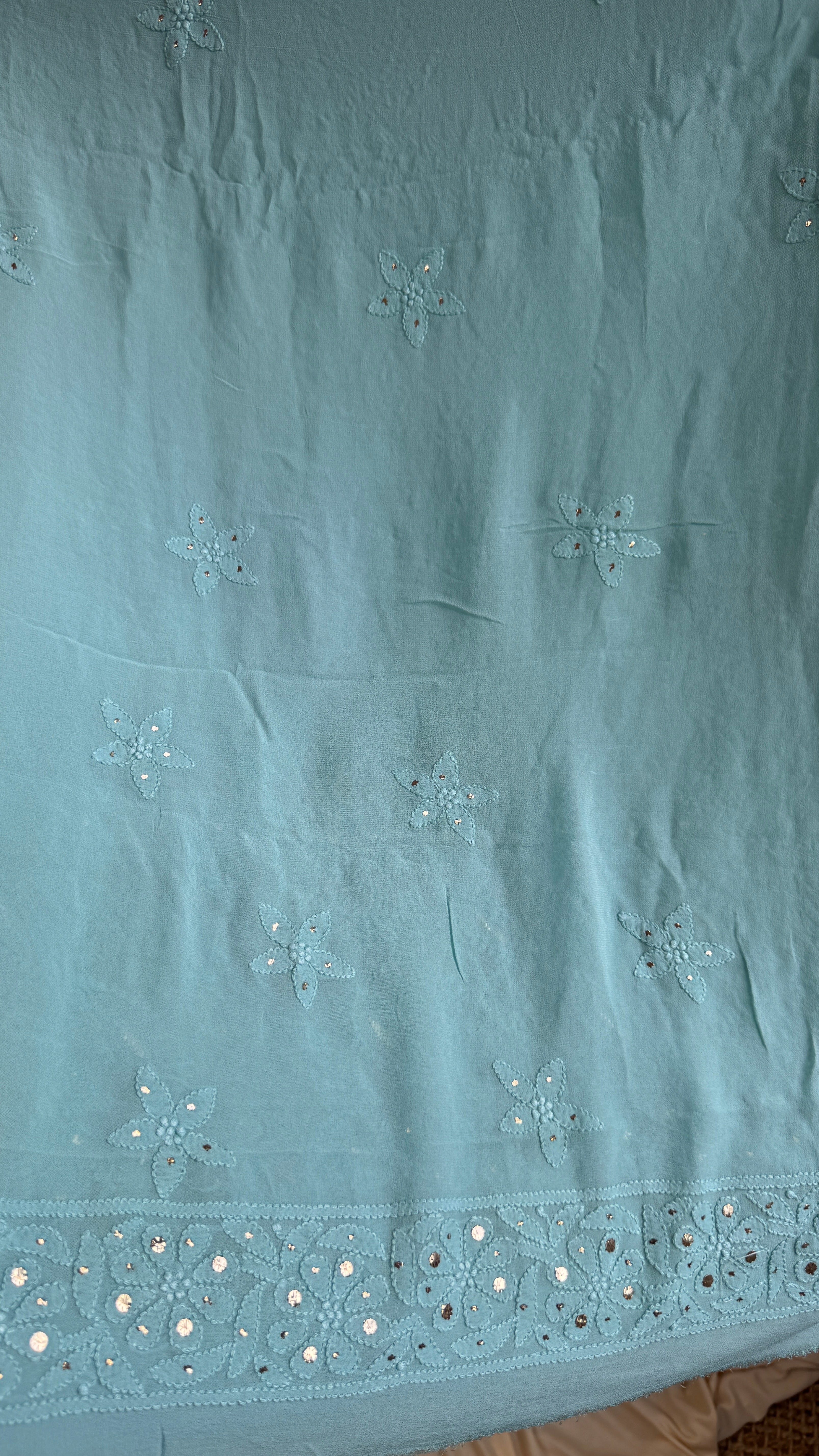 Viscose Tiffany Chikankari saree with Mukaish Work