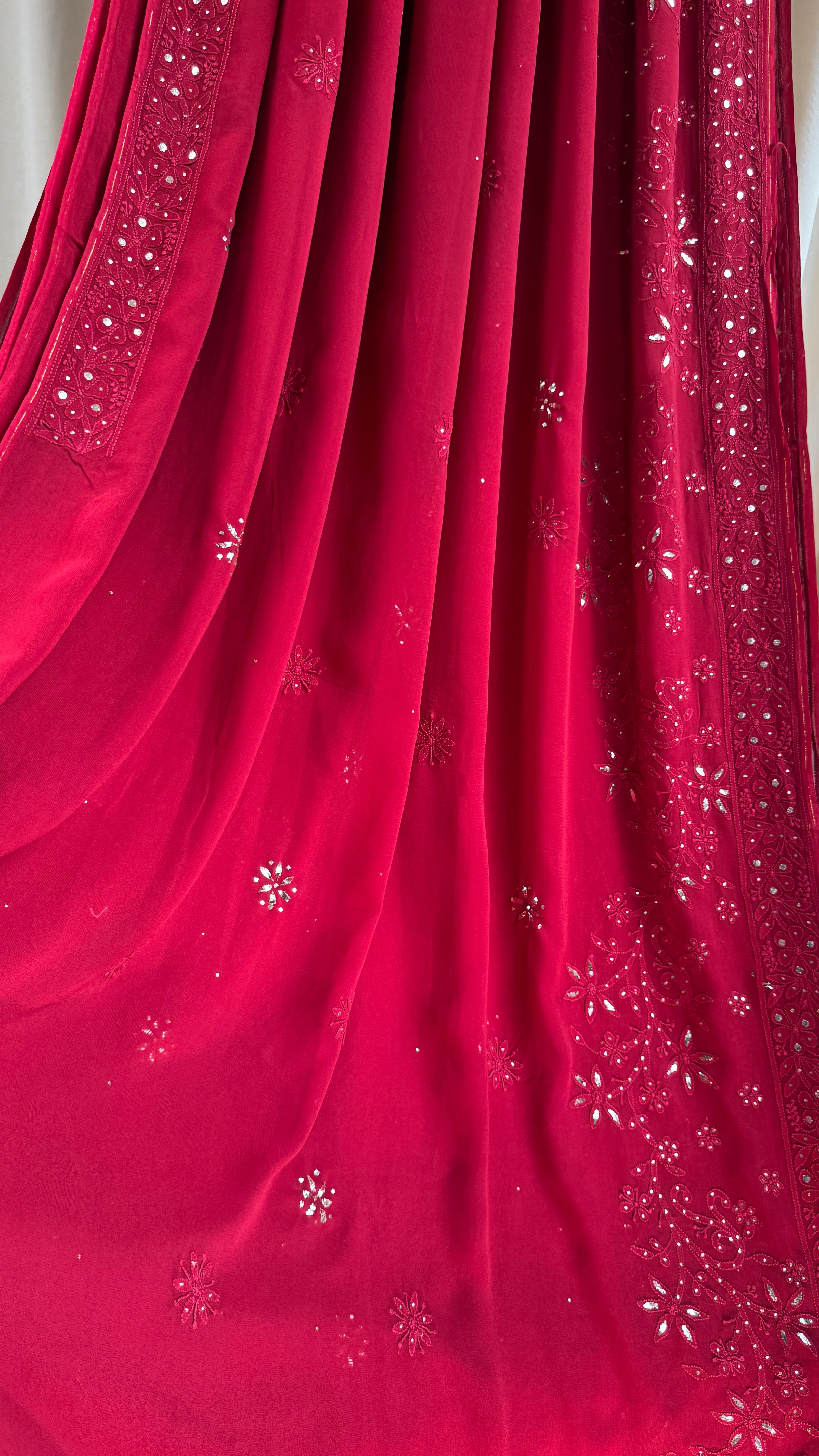 Viscose Maroon Chikankari saree with Mukaish Work
