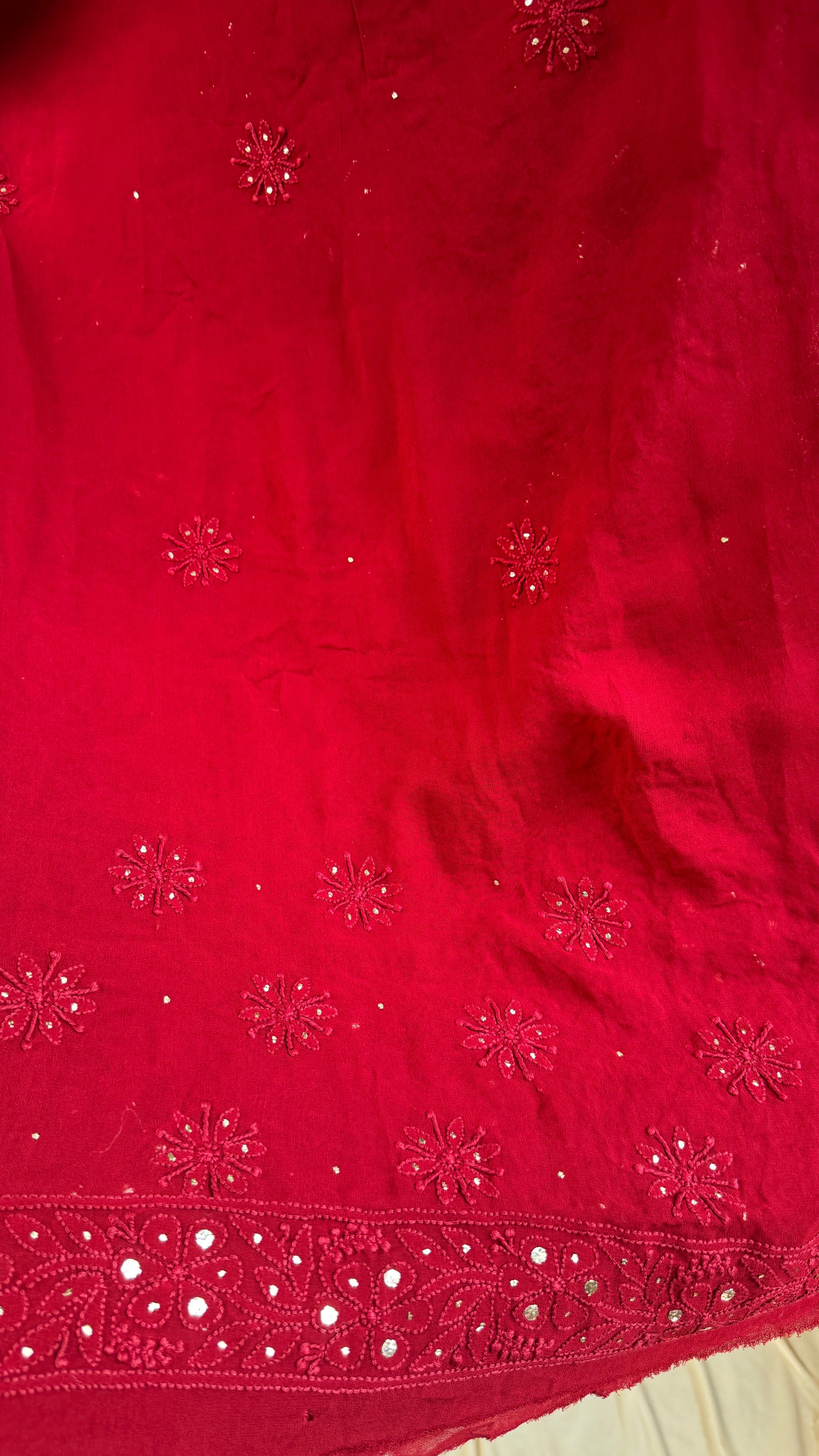Viscose Maroon Chikankari saree with Mukaish Work