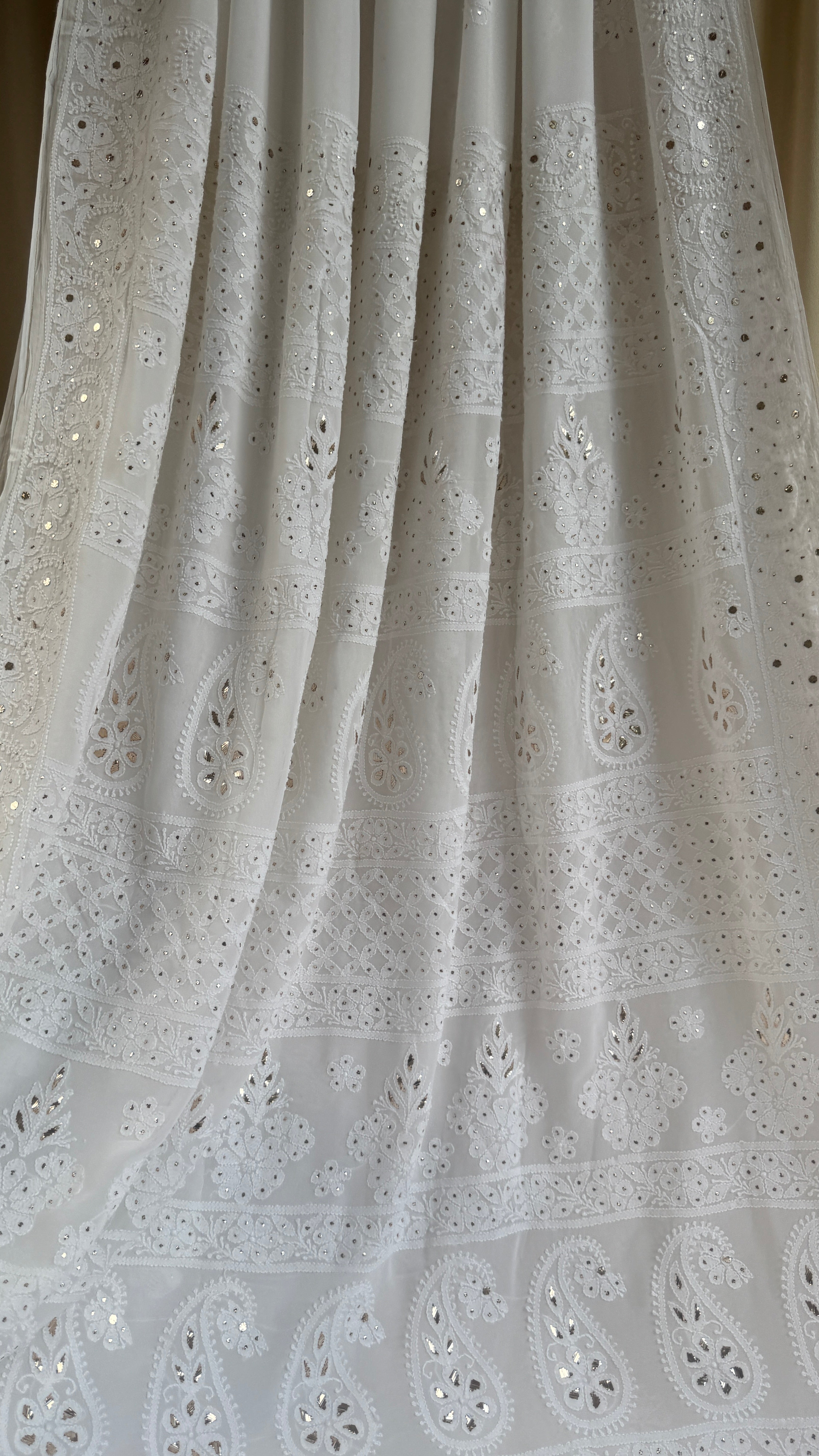 Viscose White Chikankari saree with Mukaish Work