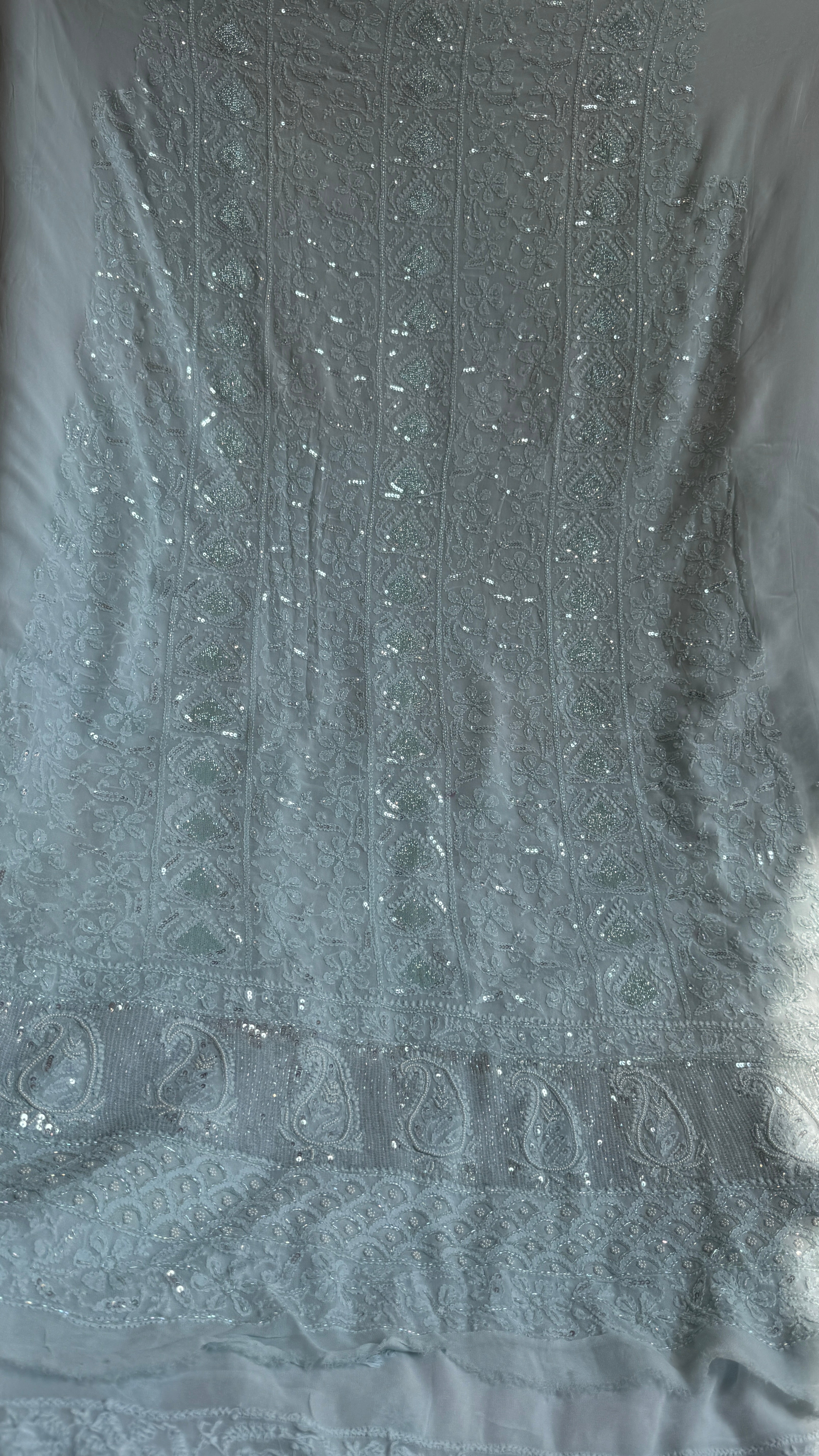 Viscose Chikankari Length with Dupatta - Cyan Green