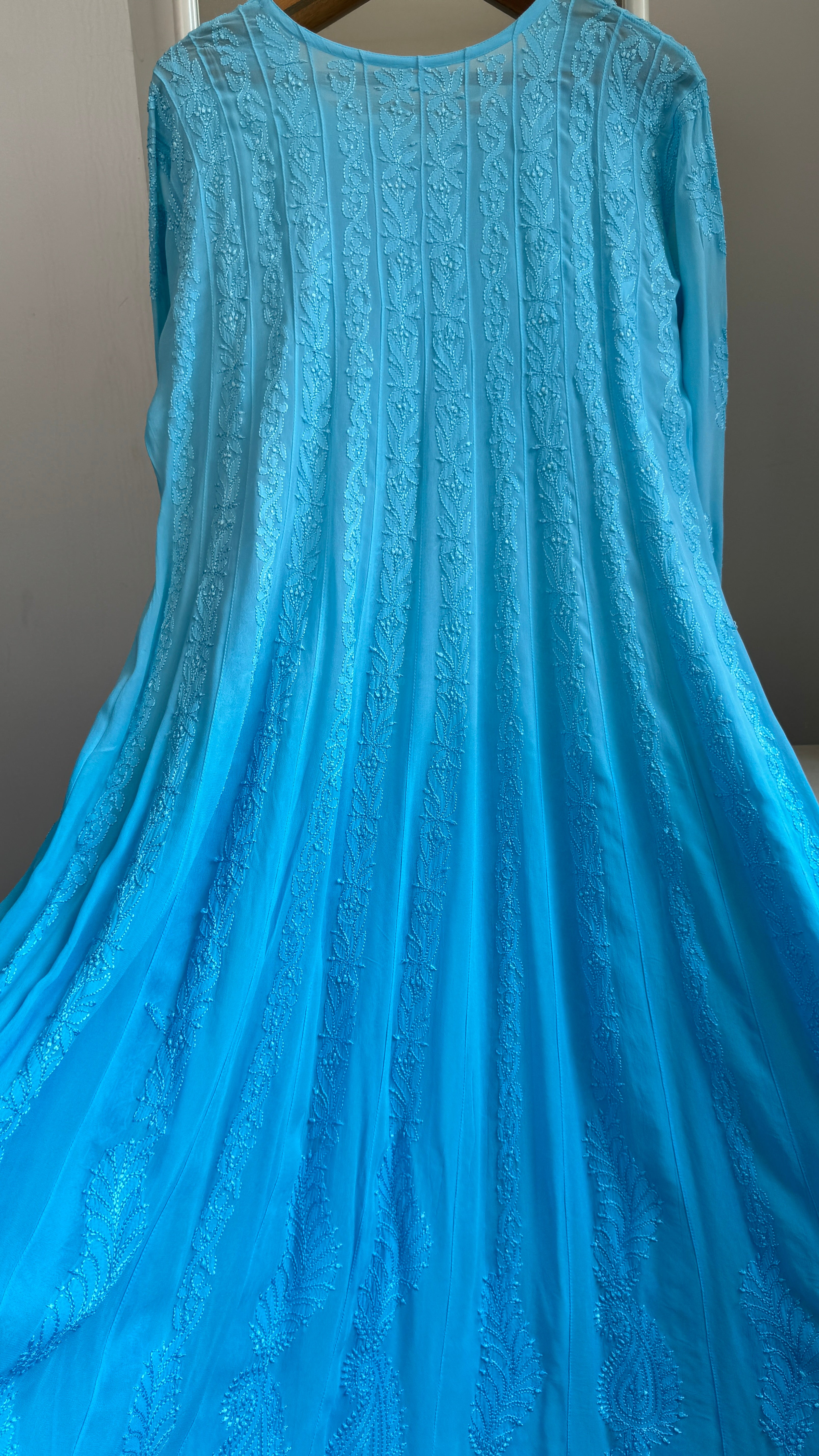 Viscose Chikankari Anarkali - Firozi Blue Ombre