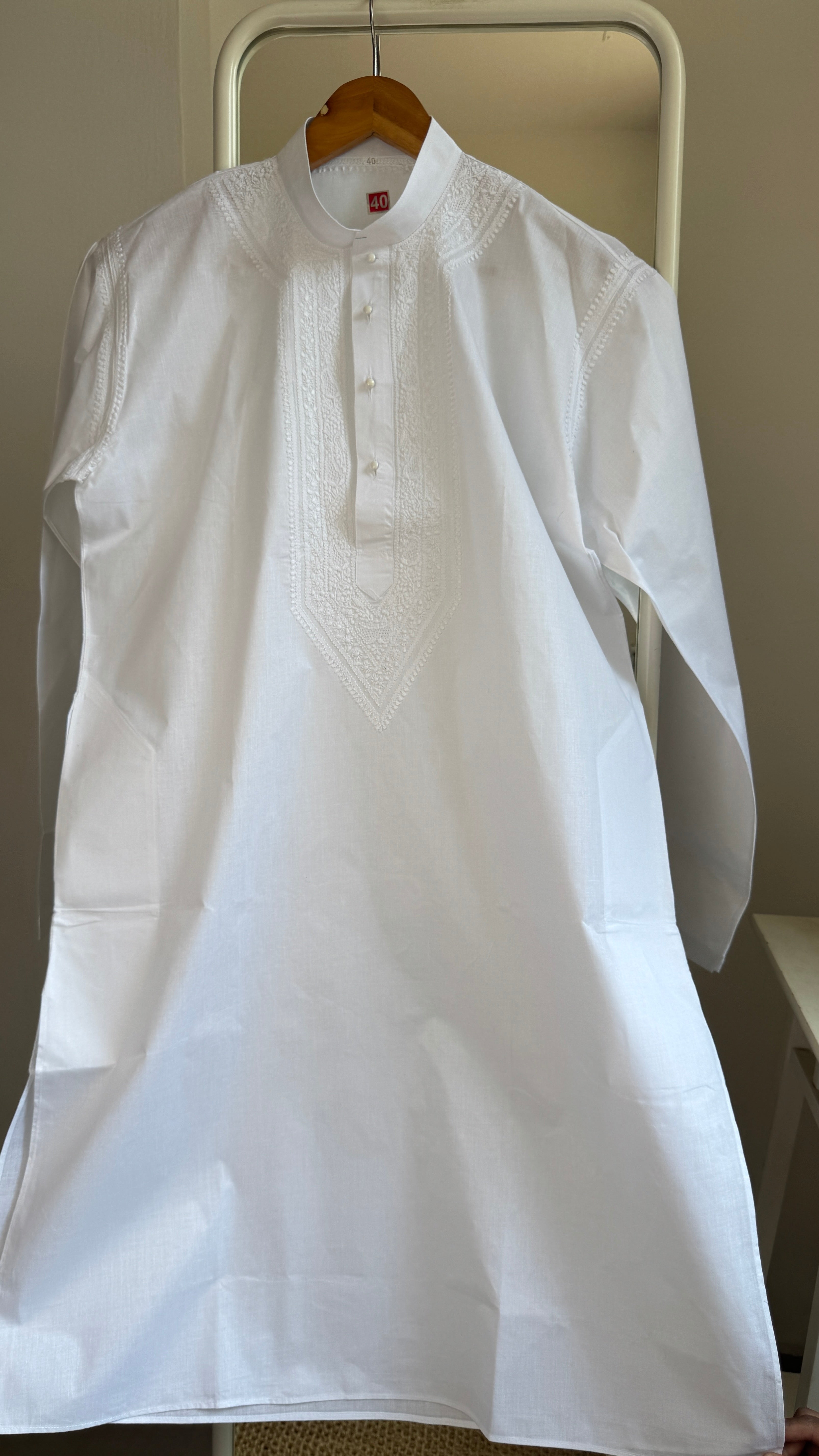 Cotton Chikankari Kurta - White - Men's Collection